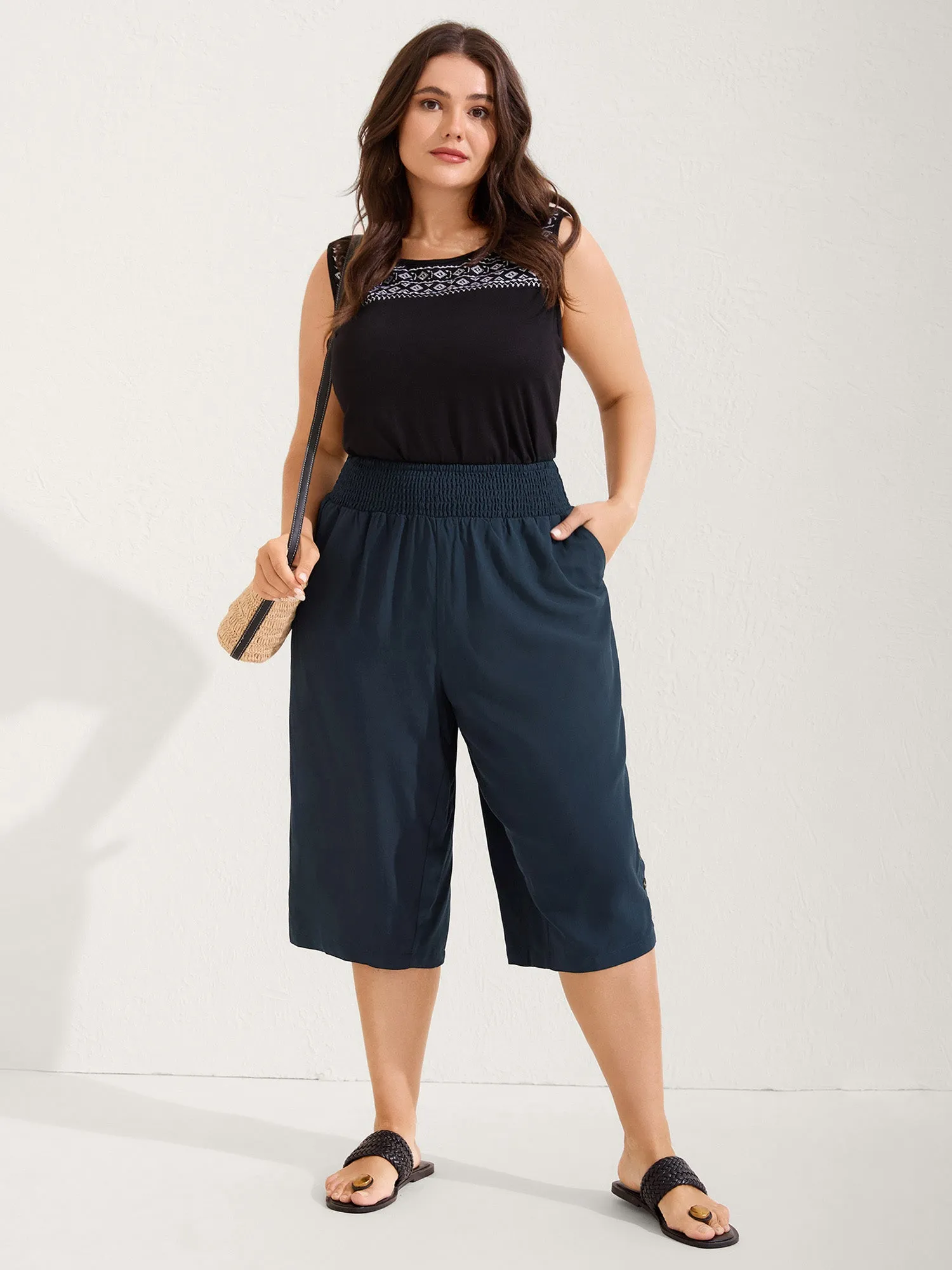 Shirred Waist Solid Straight-Leg Pants sold by Bloomchic product image thumbnail 3