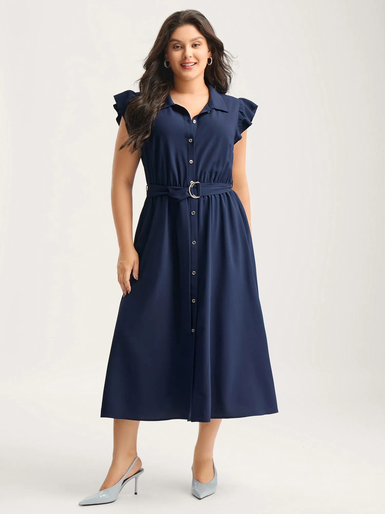 Flutter Sleeve Belted Shirt Dress sold by Bloomchic product image thumbnail 3