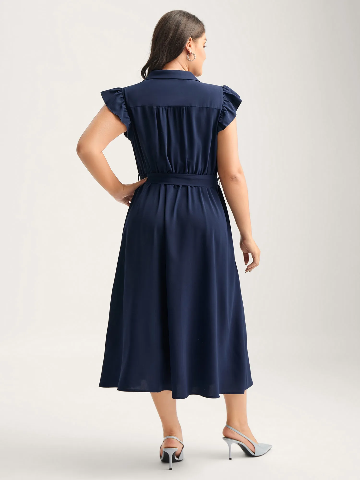 Flutter Sleeve Belted Shirt Dress sold by Bloomchic product image thumbnail 4