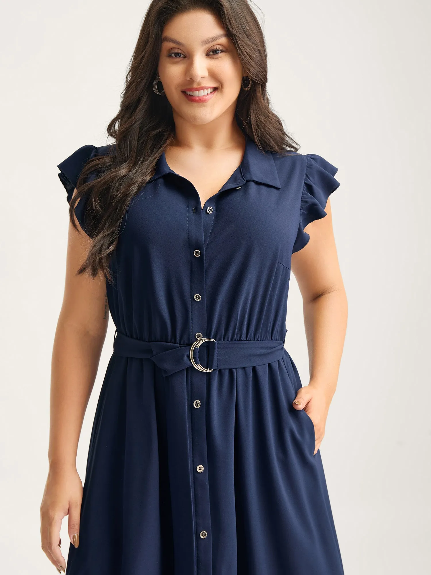 Flutter Sleeve Belted Shirt Dress sold by Bloomchic product image thumbnail 2