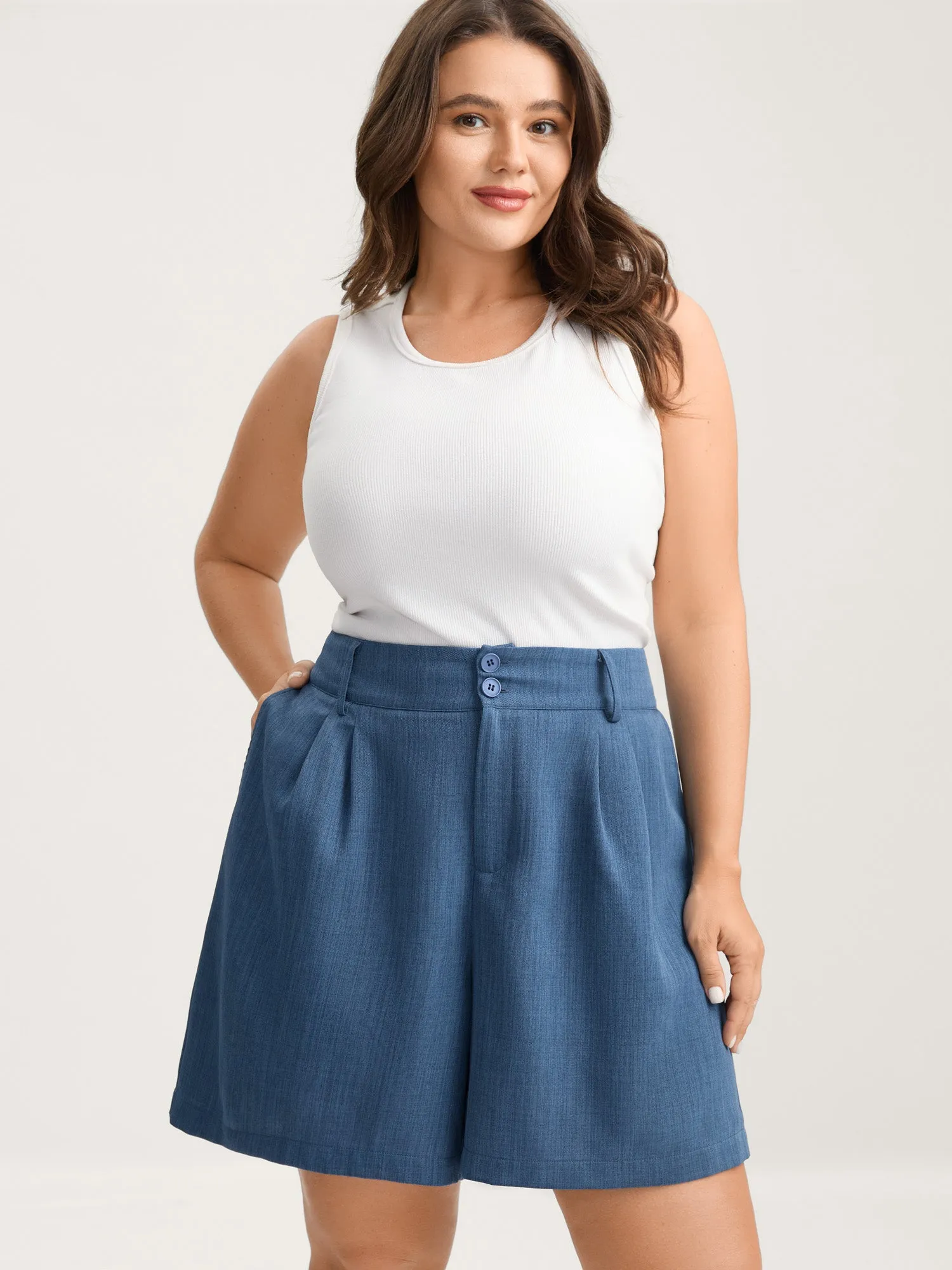 Heather Double Buckle Straight-Leg Shorts sold by Bloomchic