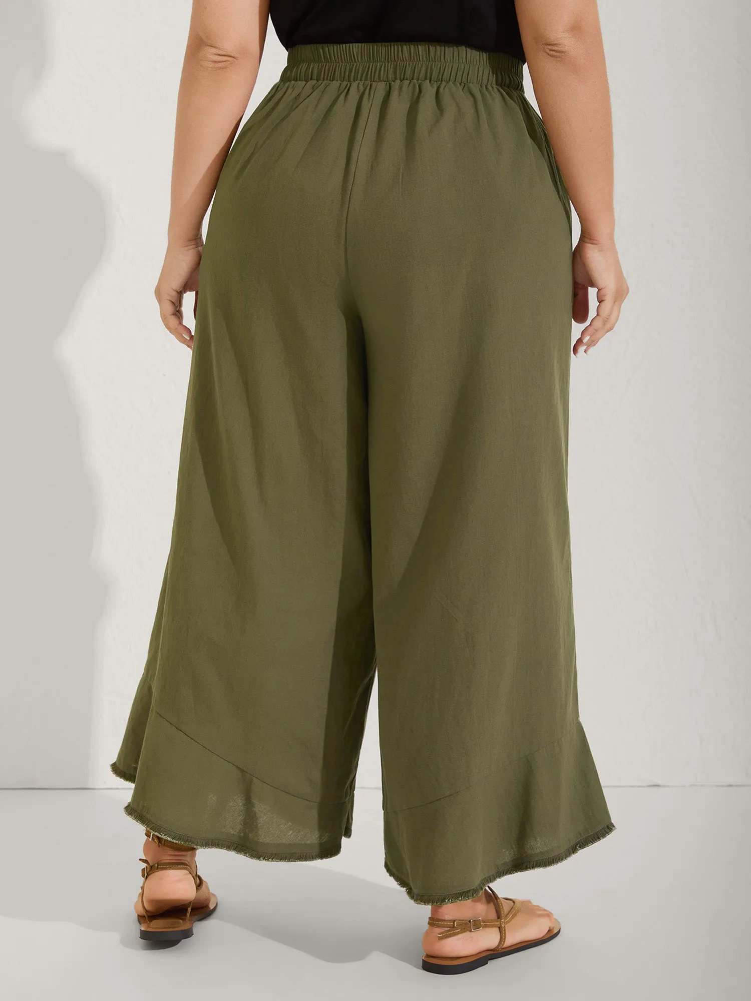 Stretchy Waist Frayed Hem Wide-Leg Pants sold by Bloomchic product image thumbnail 4