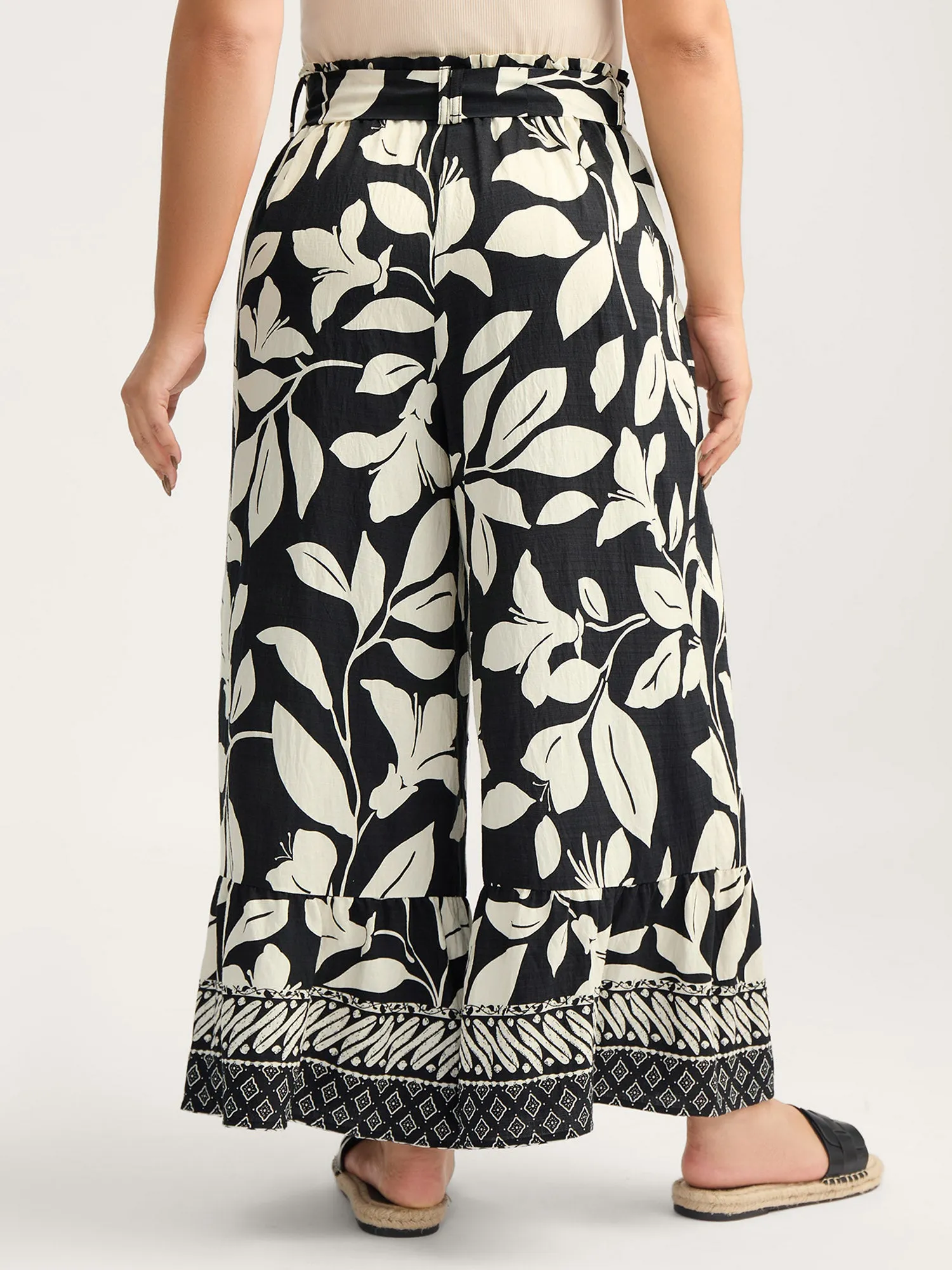 Leafy Ruffled Hem Belted Wide-Leg Pants sold by Bloomchic product image thumbnail 3