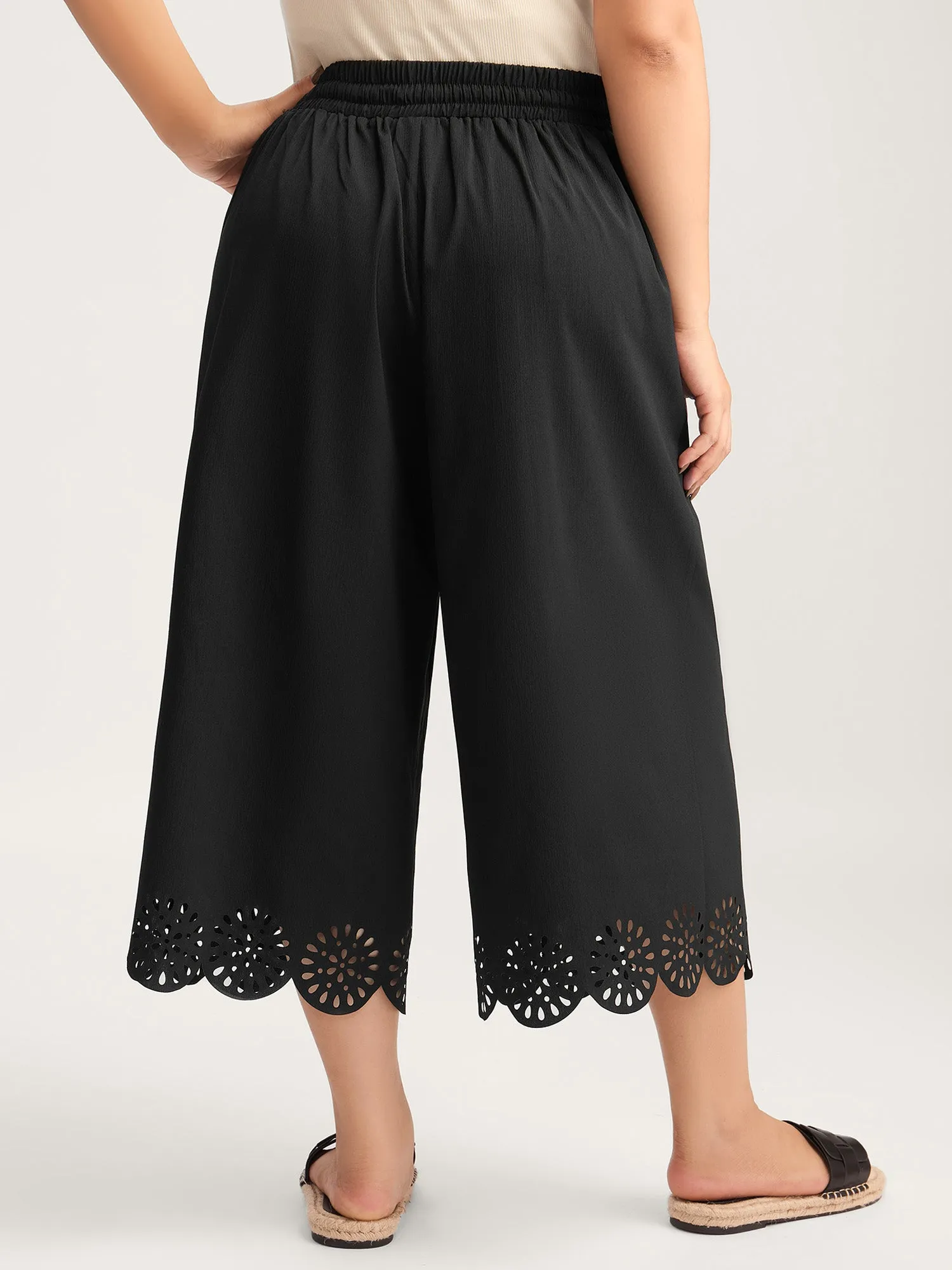 Scalloped Hem Laser Cut Wide-Leg Pants sold by Bloomchic product image thumbnail 4