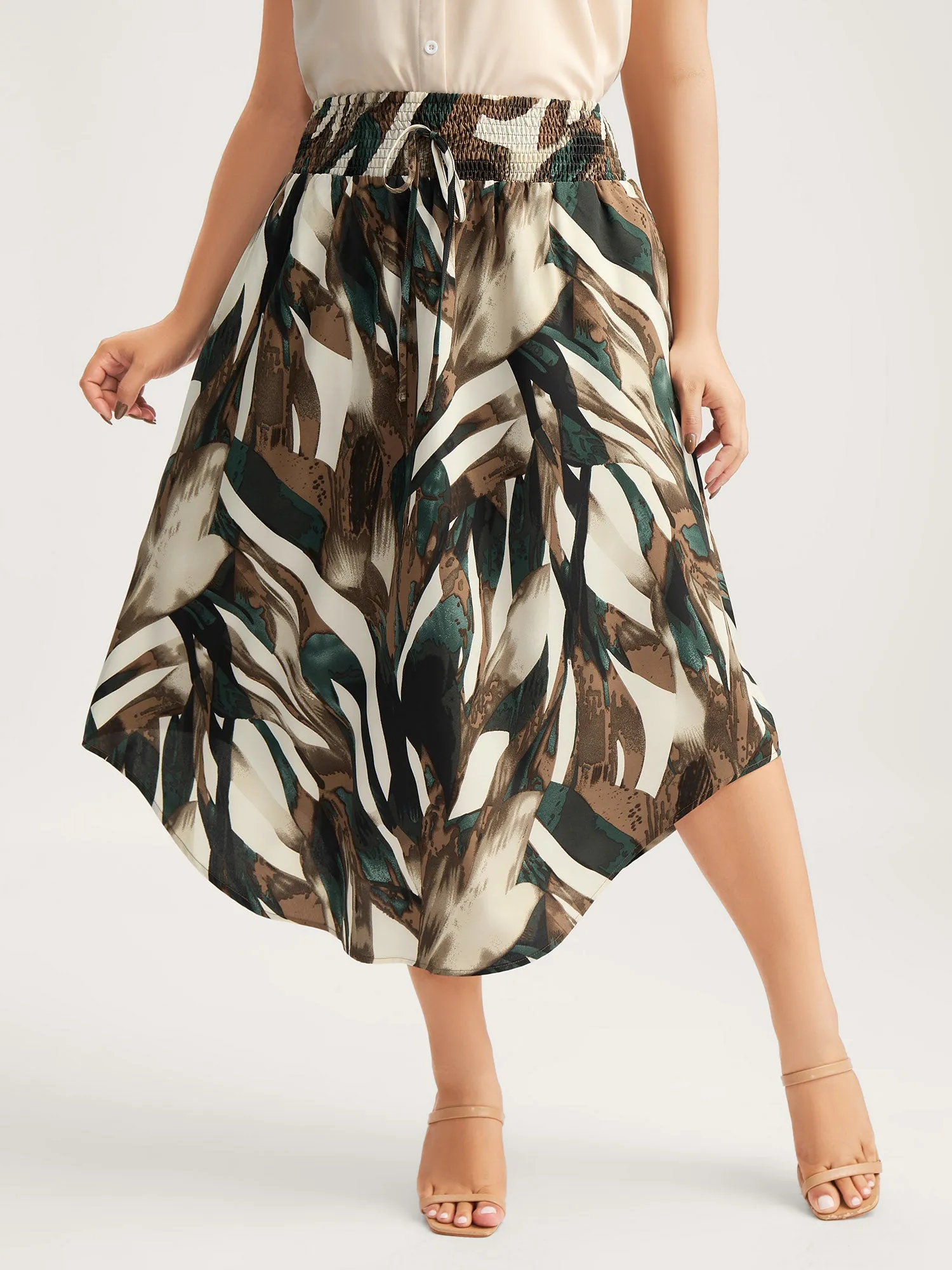 Brushstroke Print Stretchy Waist Midi Skirt sold by Bloomchic