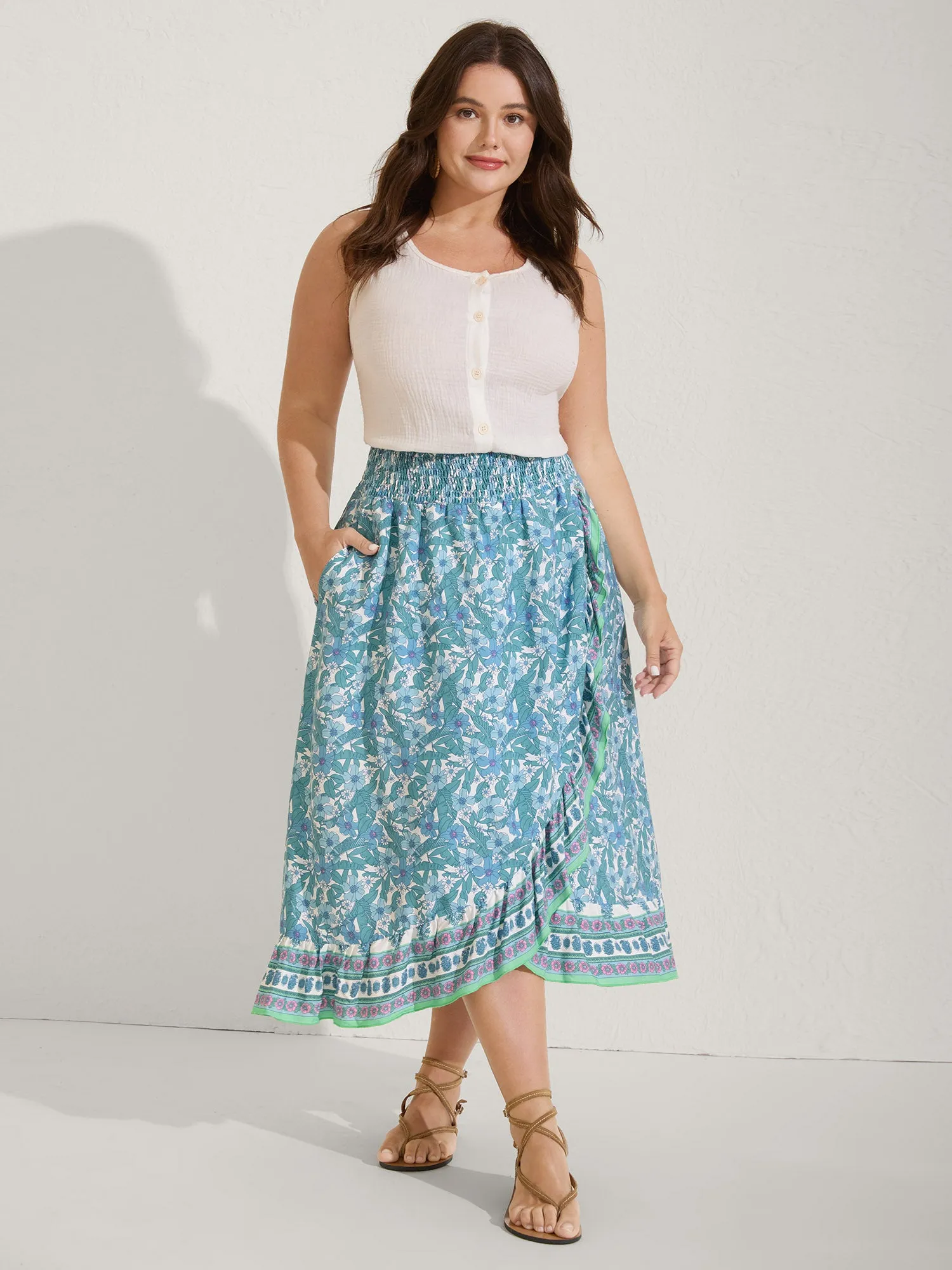 Floral Ruffled Wrap Midi Skirt sold by Bloomchic