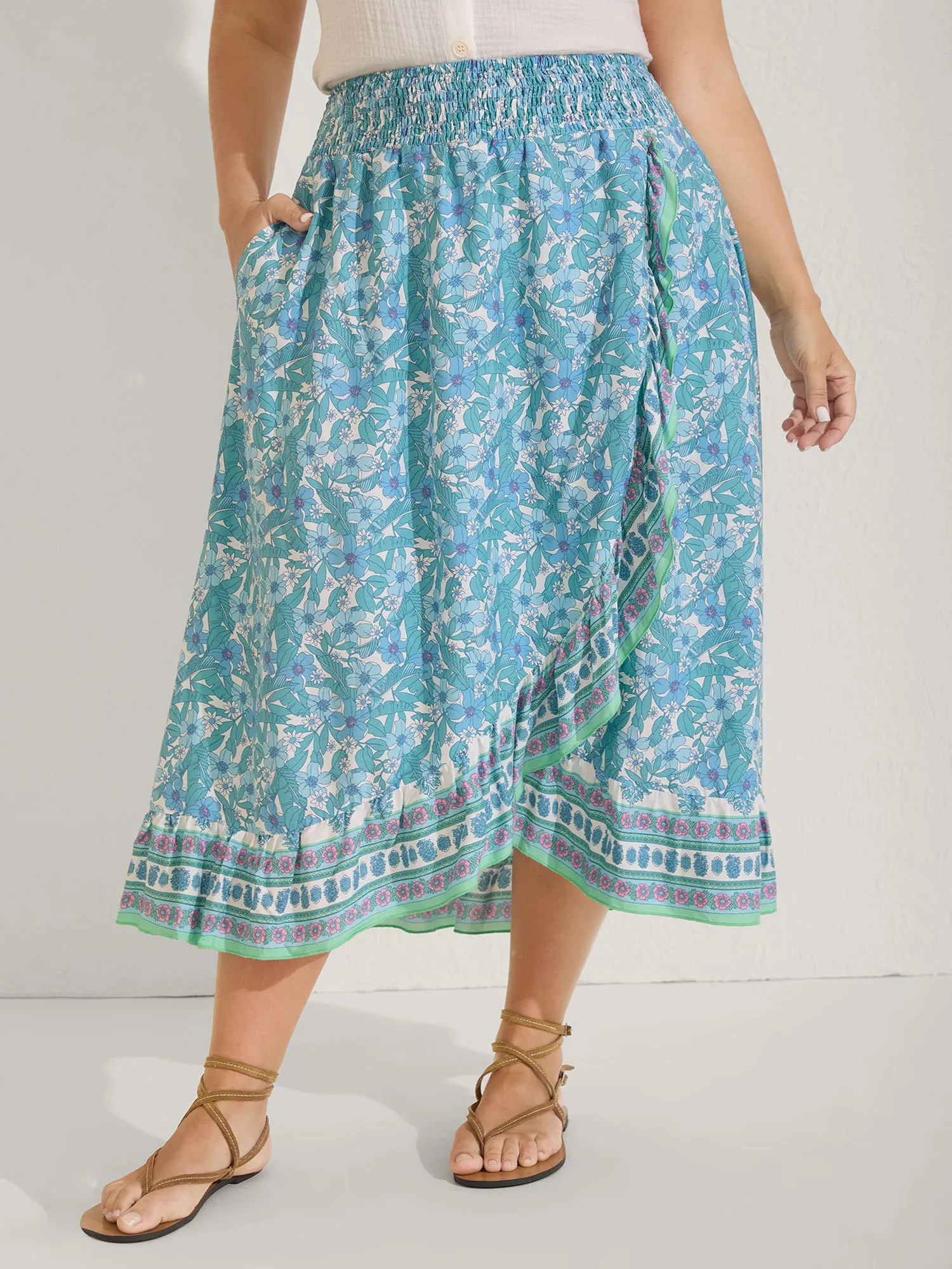 Floral Ruffled Wrap Midi Skirt sold by Bloomchic product image thumbnail 2