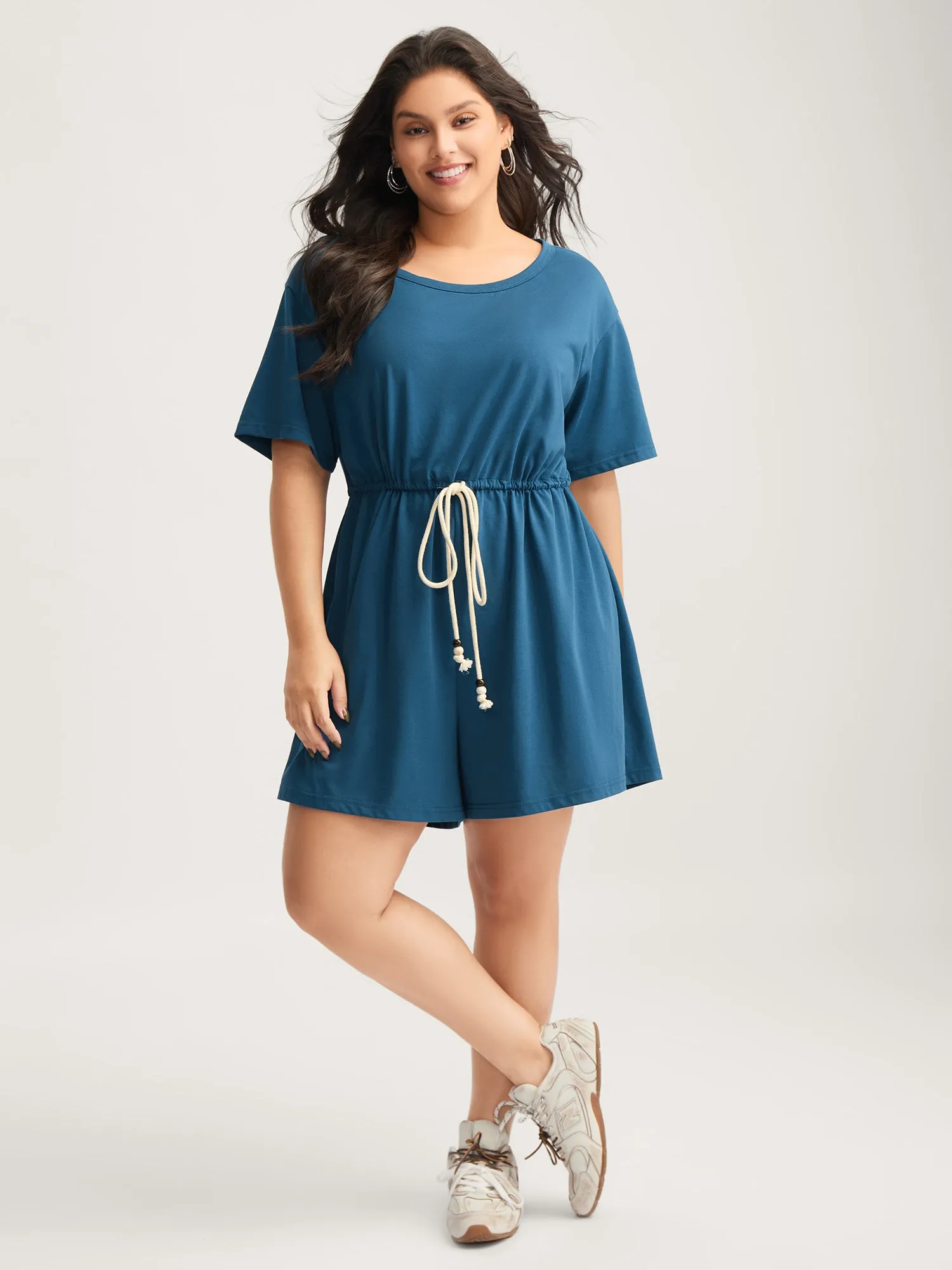 Solid Knit Waist Drawstring Romper sold by Bloomchic product image thumbnail 2