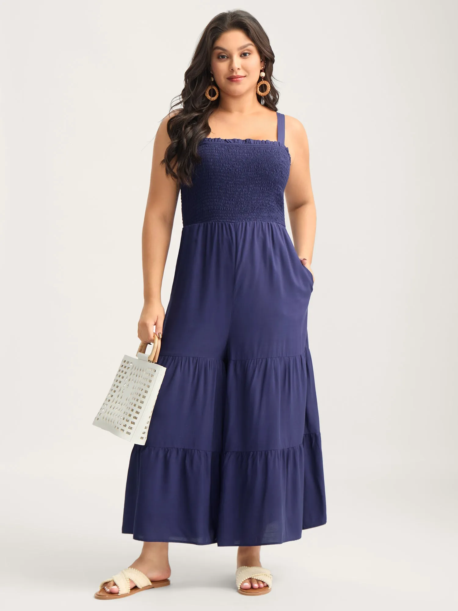 Shirred Bodice Tiered Cami Jumpsuit sold by Bloomchic product image thumbnail 3