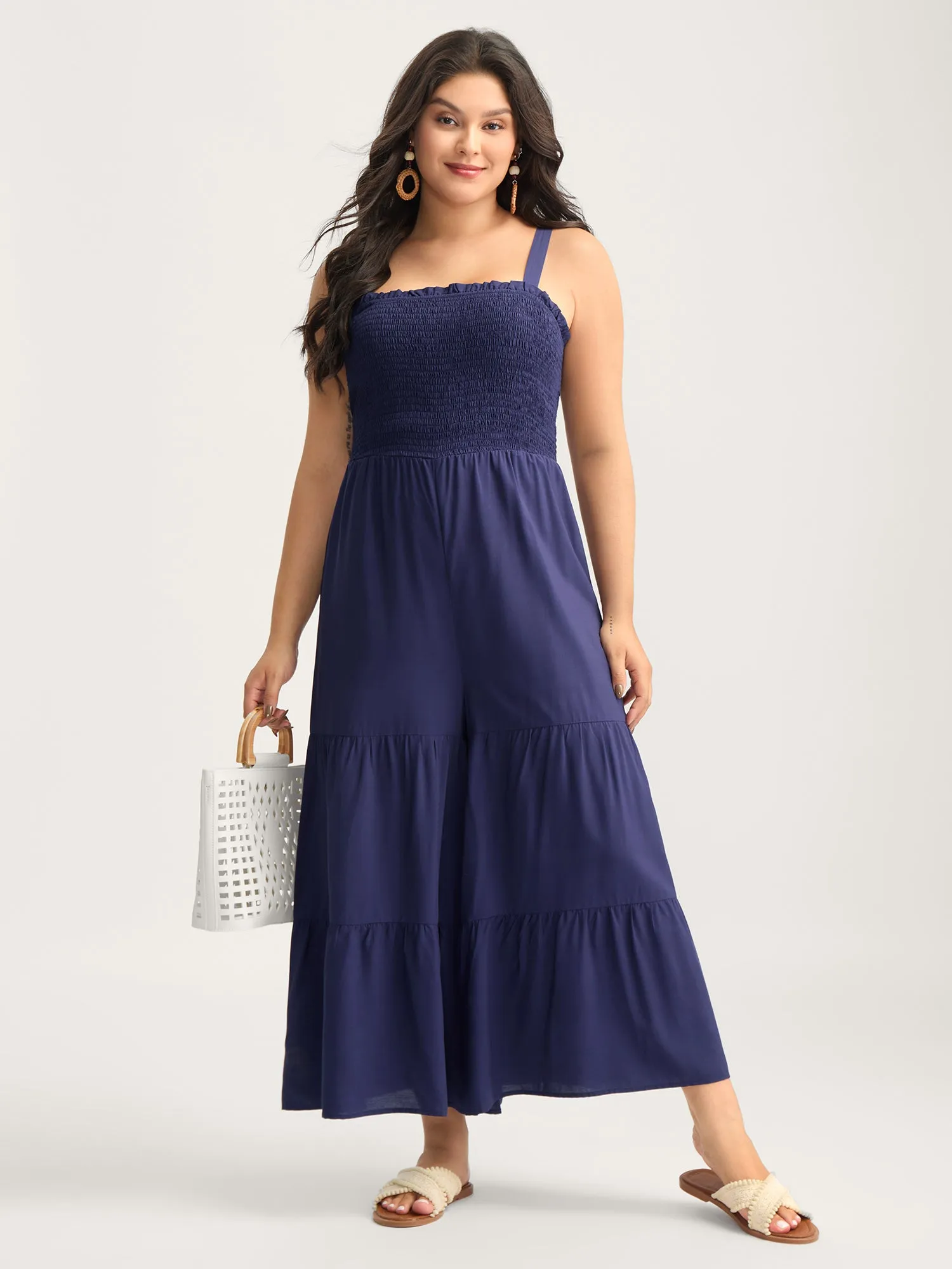 Shirred Bodice Tiered Cami Jumpsuit sold by Bloomchic