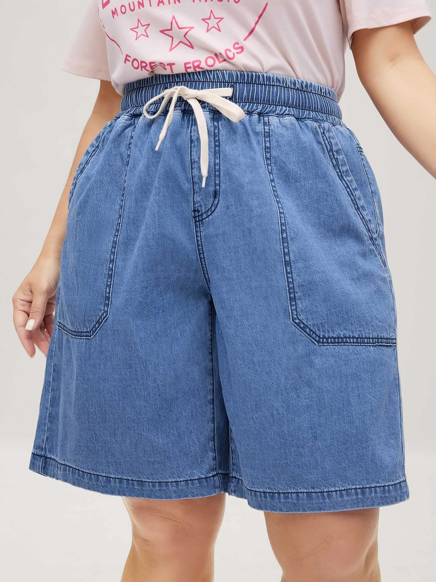 Cotton Stretchy Waist Drawstrings Denim Shorts sold by Bloomchic product image thumbnail 2