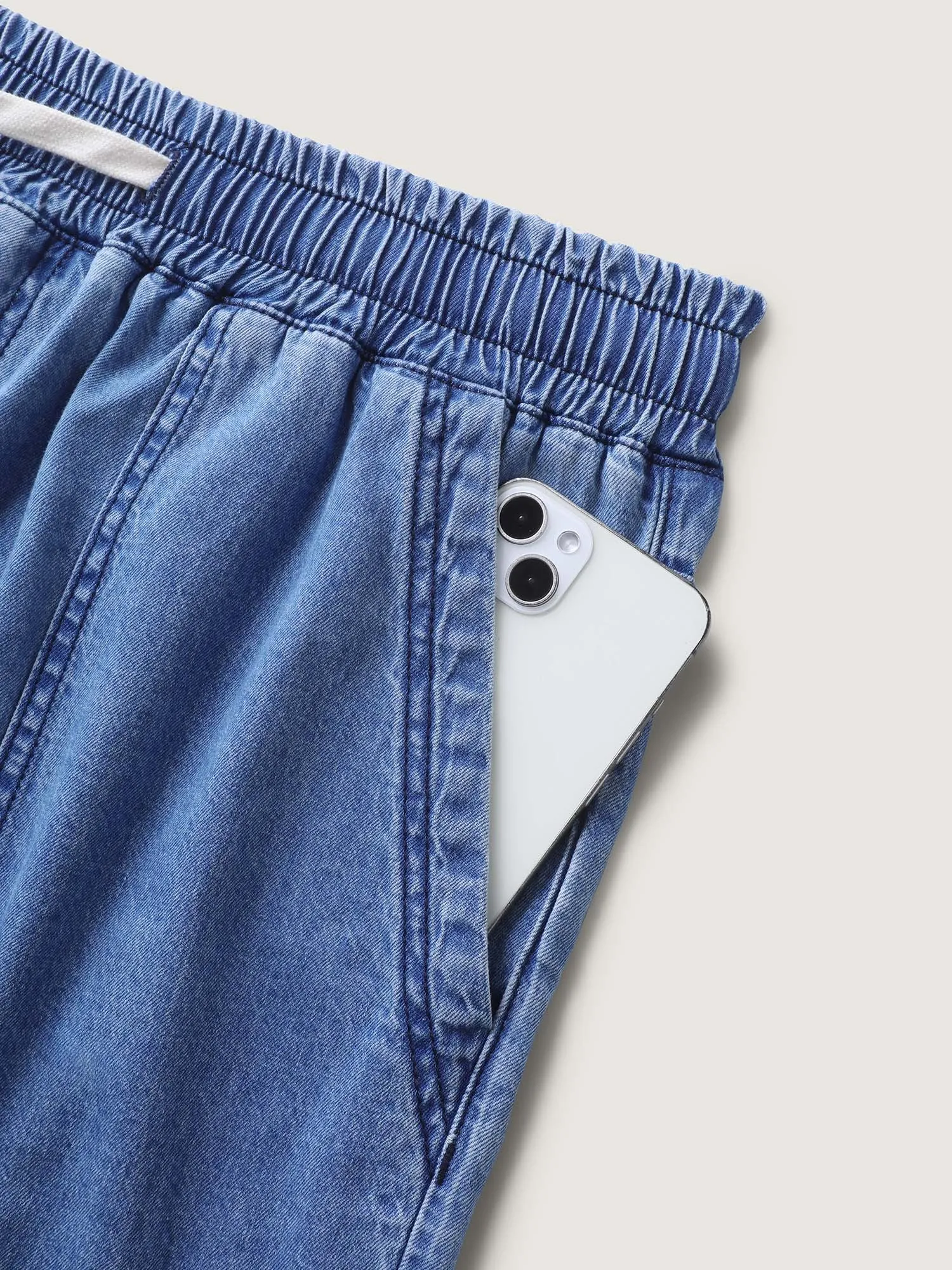 Cotton Stretchy Waist Drawstrings Denim Shorts sold by Bloomchic product image thumbnail 5