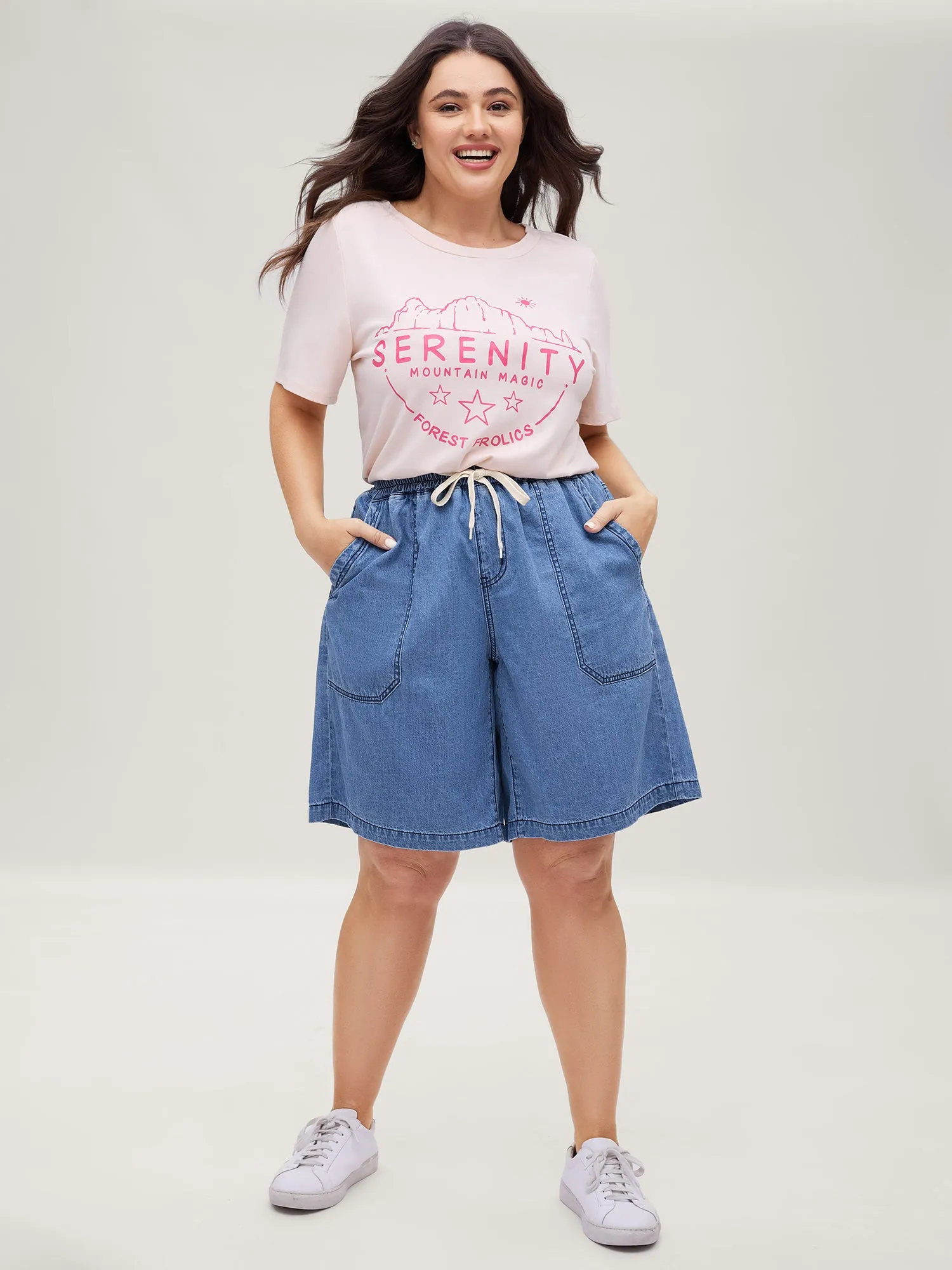 Cotton Stretchy Waist Drawstrings Denim Shorts sold by Bloomchic product image thumbnail 3