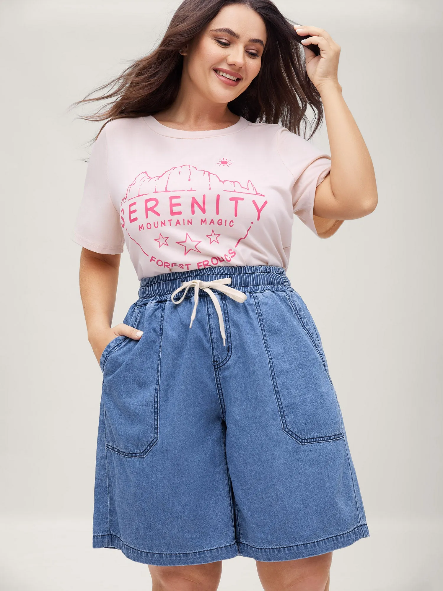 Cotton Stretchy Waist Drawstrings Denim Shorts sold by Bloomchic