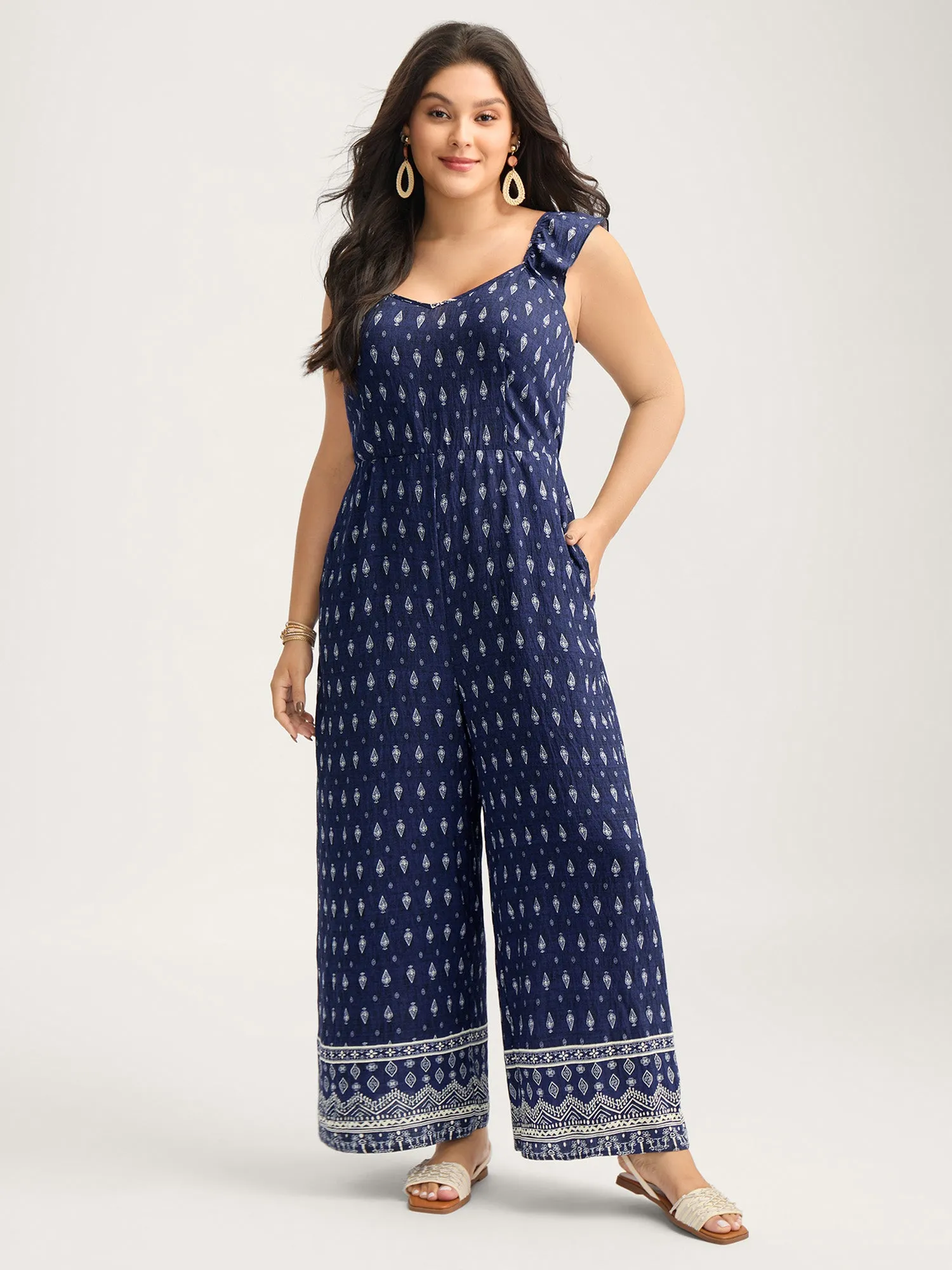 Rayon Boho Print Stretchy Waist Jumpsuit sold by Bloomchic