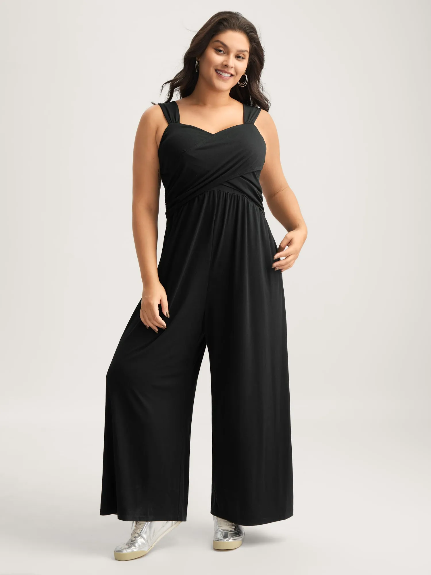 Overlap Bodice Wide Straps Jumpsuit sold by Bloomchic