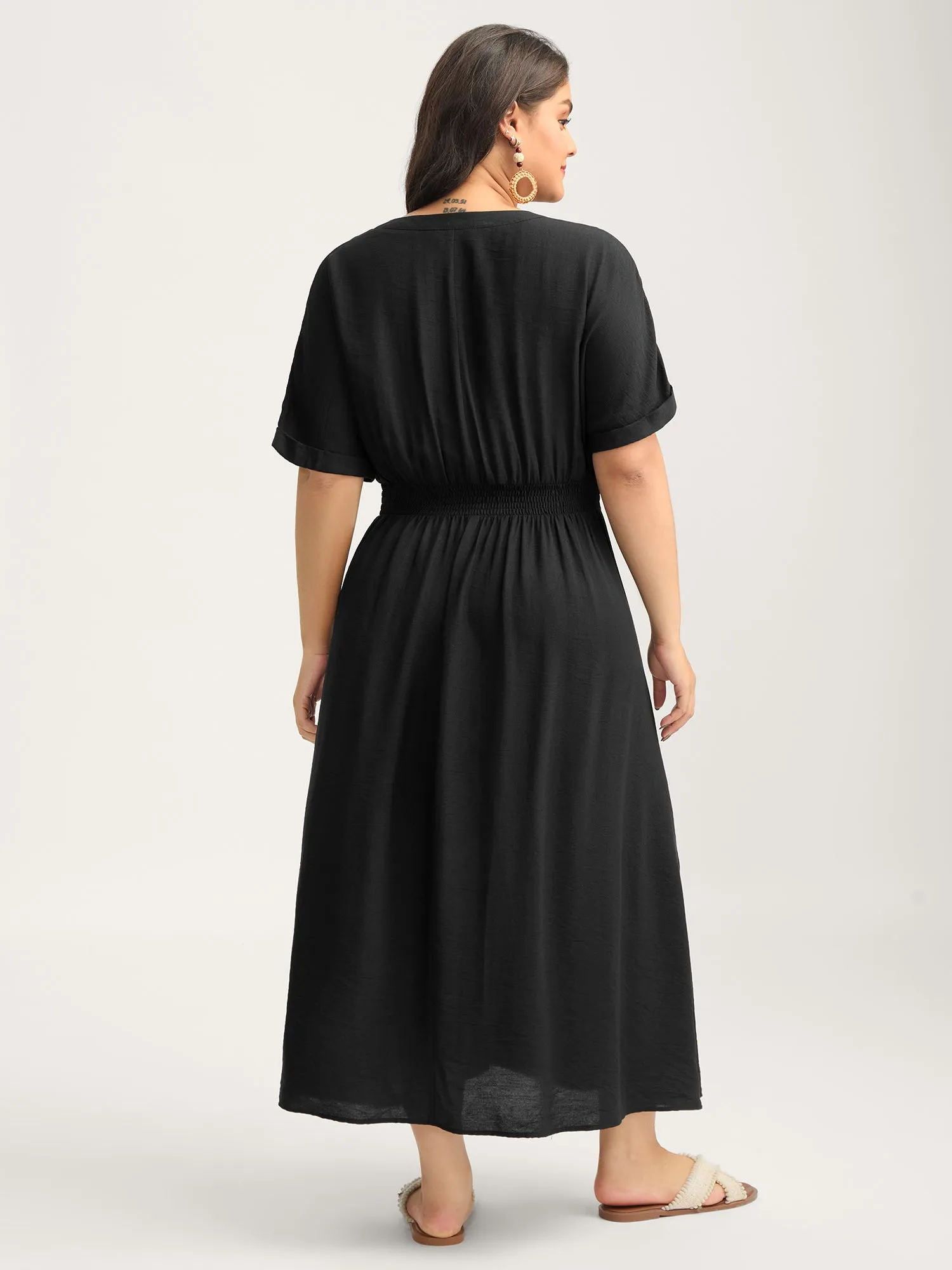 Pleated Cinched Waist Solid Midi Dress sold by Bloomchic product image thumbnail 4
