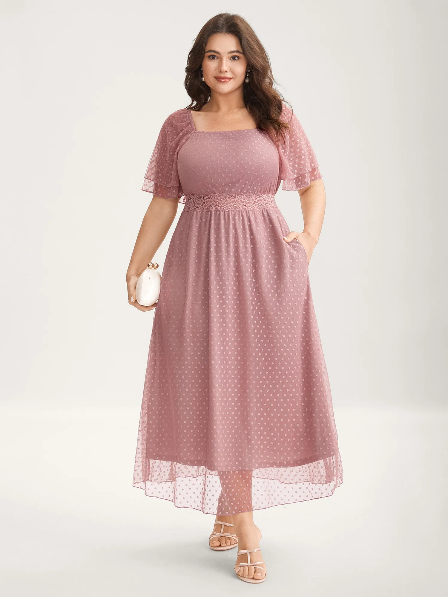 Textured Dot Lace Trim Midi Dress sold by Bloomchic product image thumbnail 4