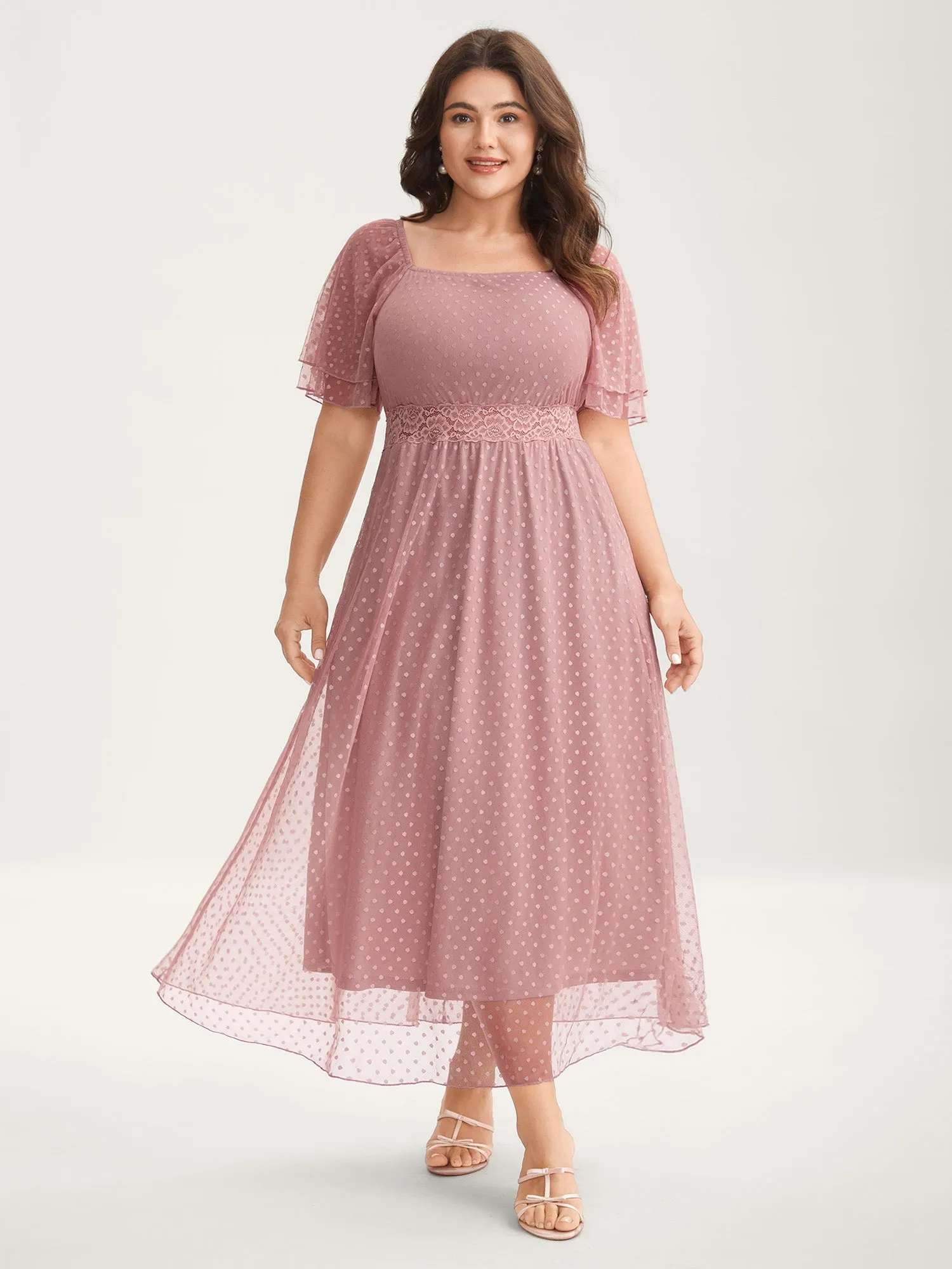 Textured Dot Lace Trim Midi Dress sold by Bloomchic product image thumbnail 2