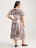 Asymmetrical Stripes V-Neck Tiered Midi Dress sold by Bloomchic