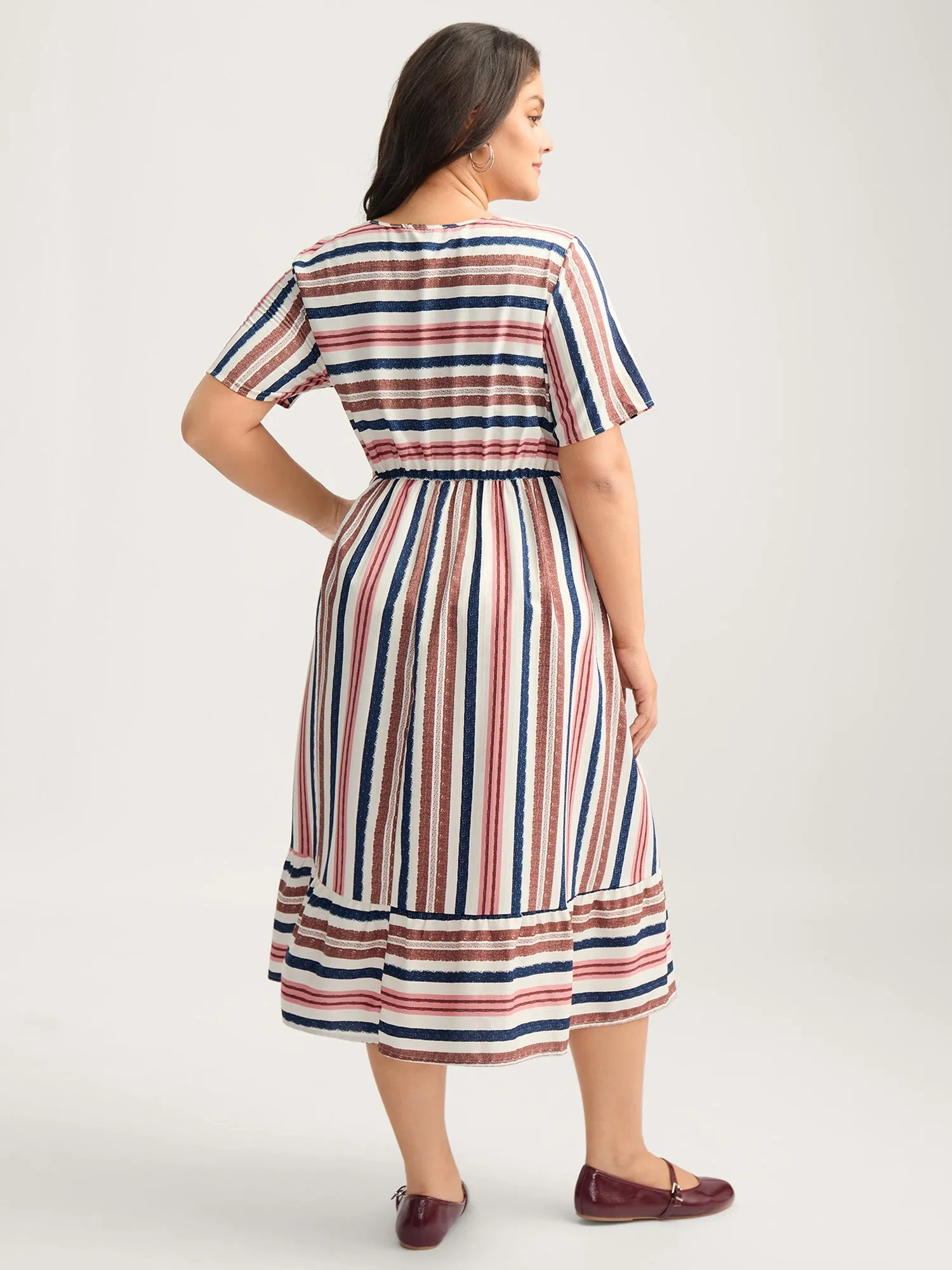 Asymmetrical Stripes V-Neck Tiered Midi Dress sold by Bloomchic product image thumbnail 4