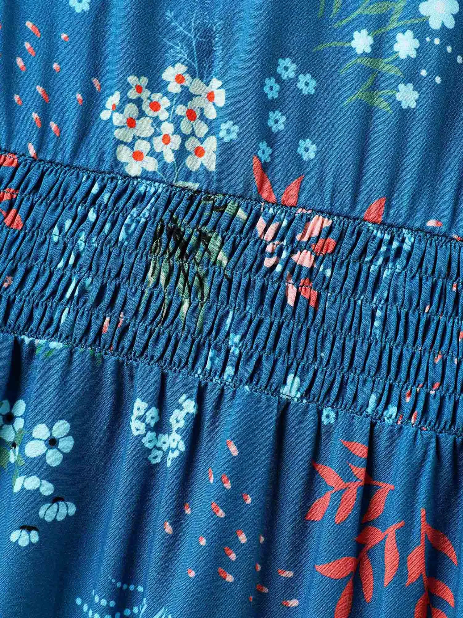 Rayon Playful Floral Shirred Midi Dress sold by Bloomchic product image thumbnail 5