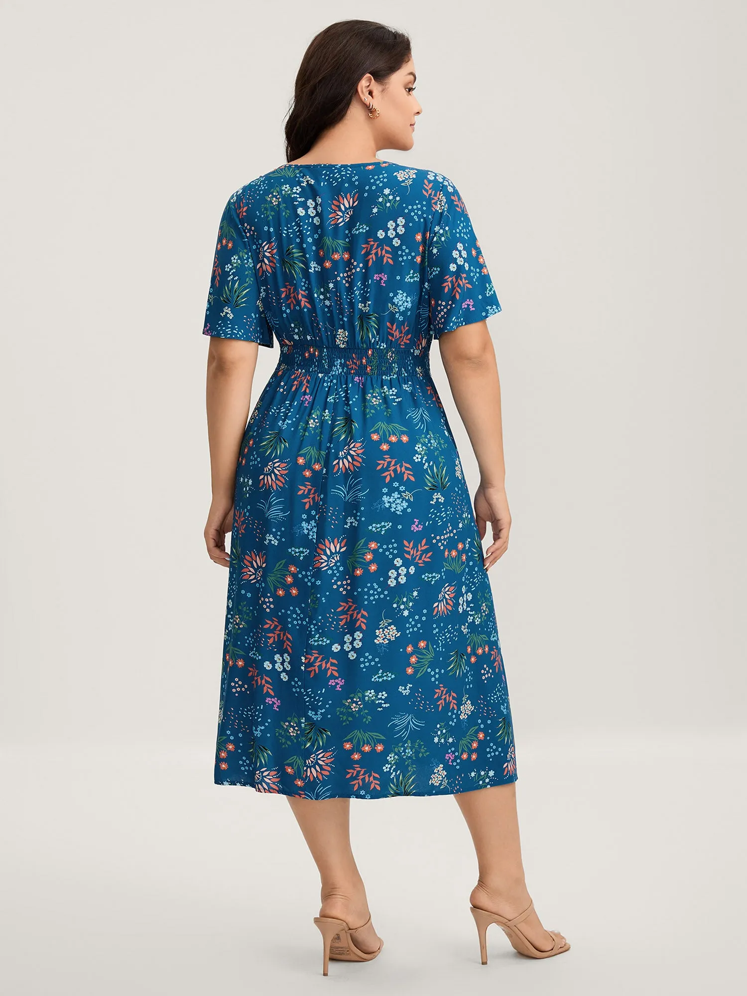 Rayon Playful Floral Shirred Midi Dress sold by Bloomchic product image thumbnail 4