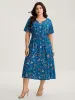 Rayon Playful Floral Shirred Midi Dress sold by Bloomchic