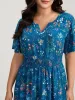 Rayon Playful Floral Shirred Midi Dress sold by Bloomchic