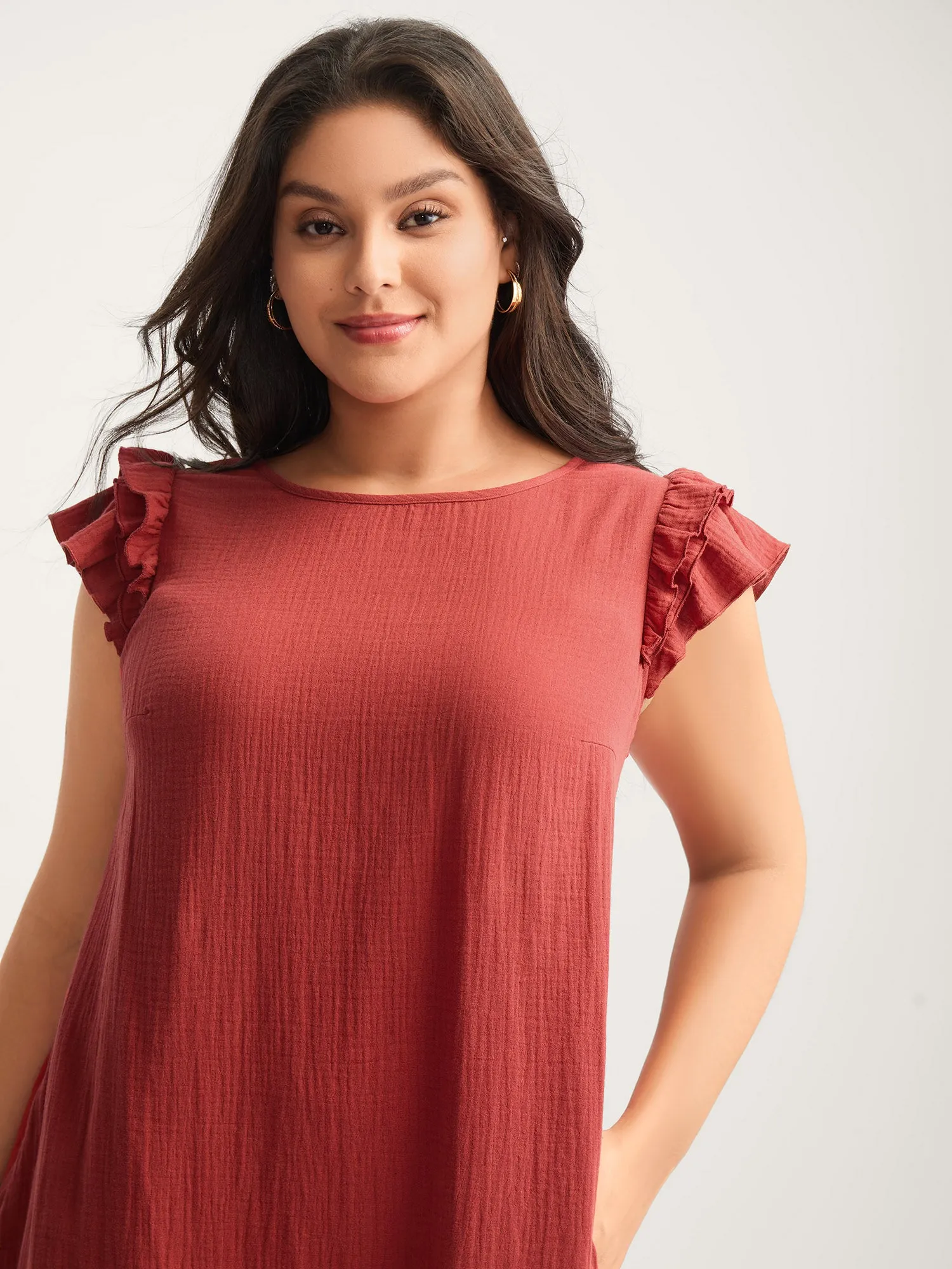 Pure Cotton Textured Ruffled Midi Dress sold by Bloomchic product image thumbnail 2