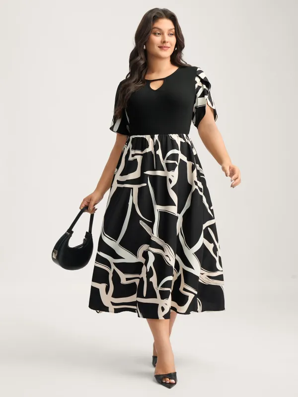 Geometric Print Color Contrast Stretchy Midi Dress sold by Bloomchic