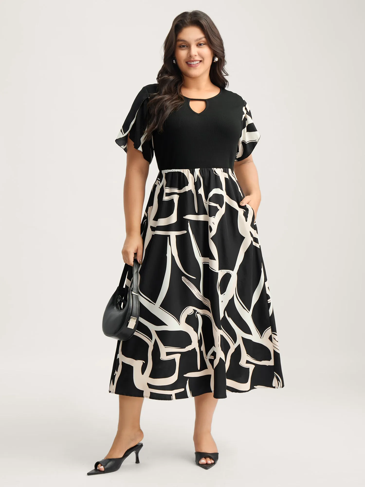 Geometric Print Color Contrast Stretchy Midi Dress sold by Bloomchic product image thumbnail 3