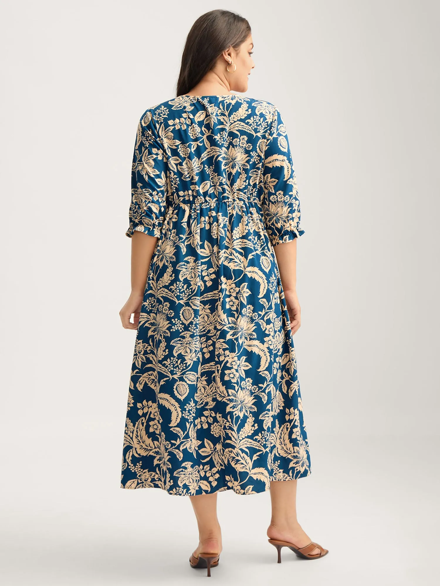 Boho Floral Drawstring Pockets Midi Dress sold by Bloomchic product image thumbnail 4