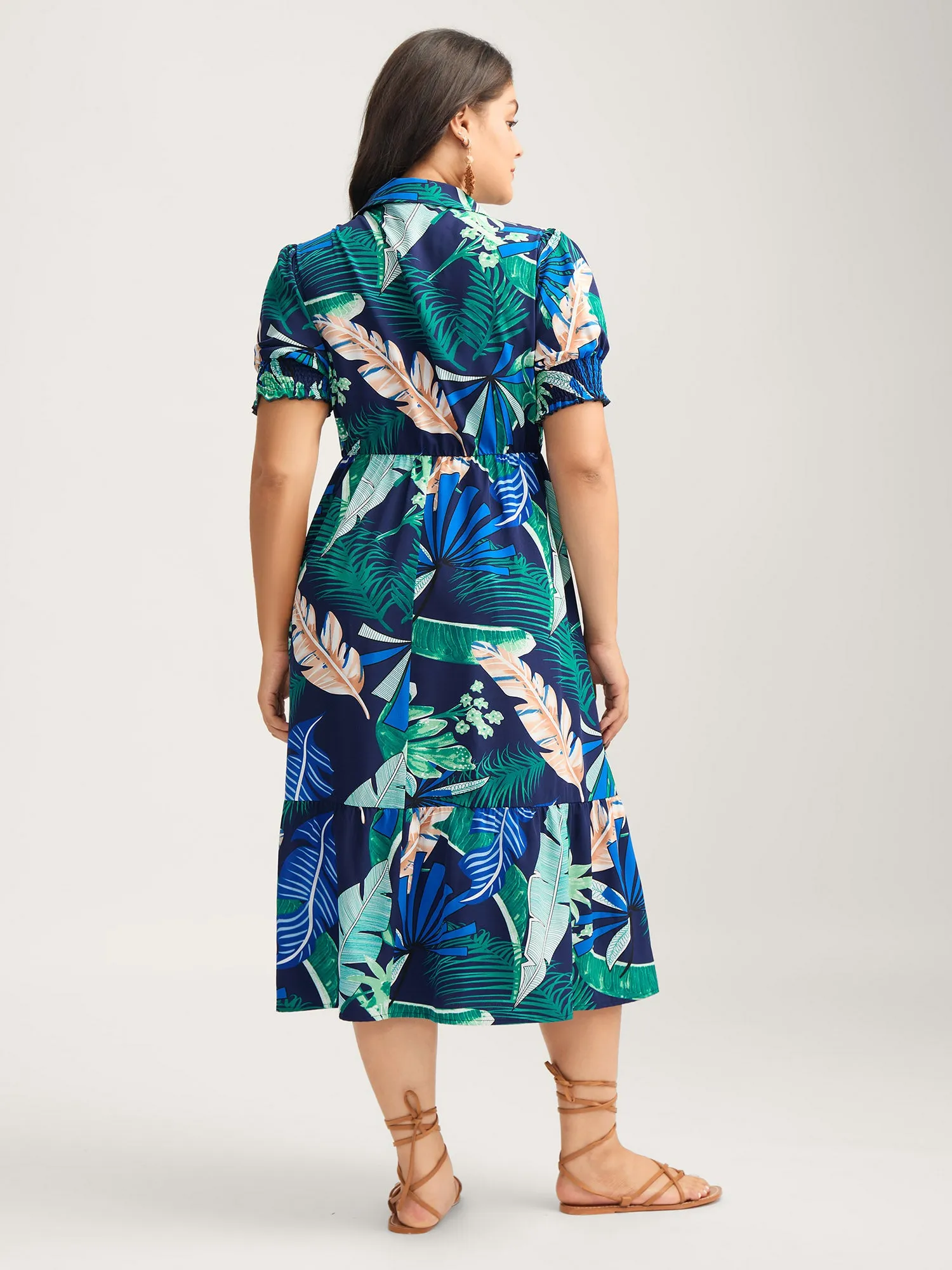 Tropical Print Stretchy Waist Pockets Midi Dress sold by Bloomchic product image thumbnail 4