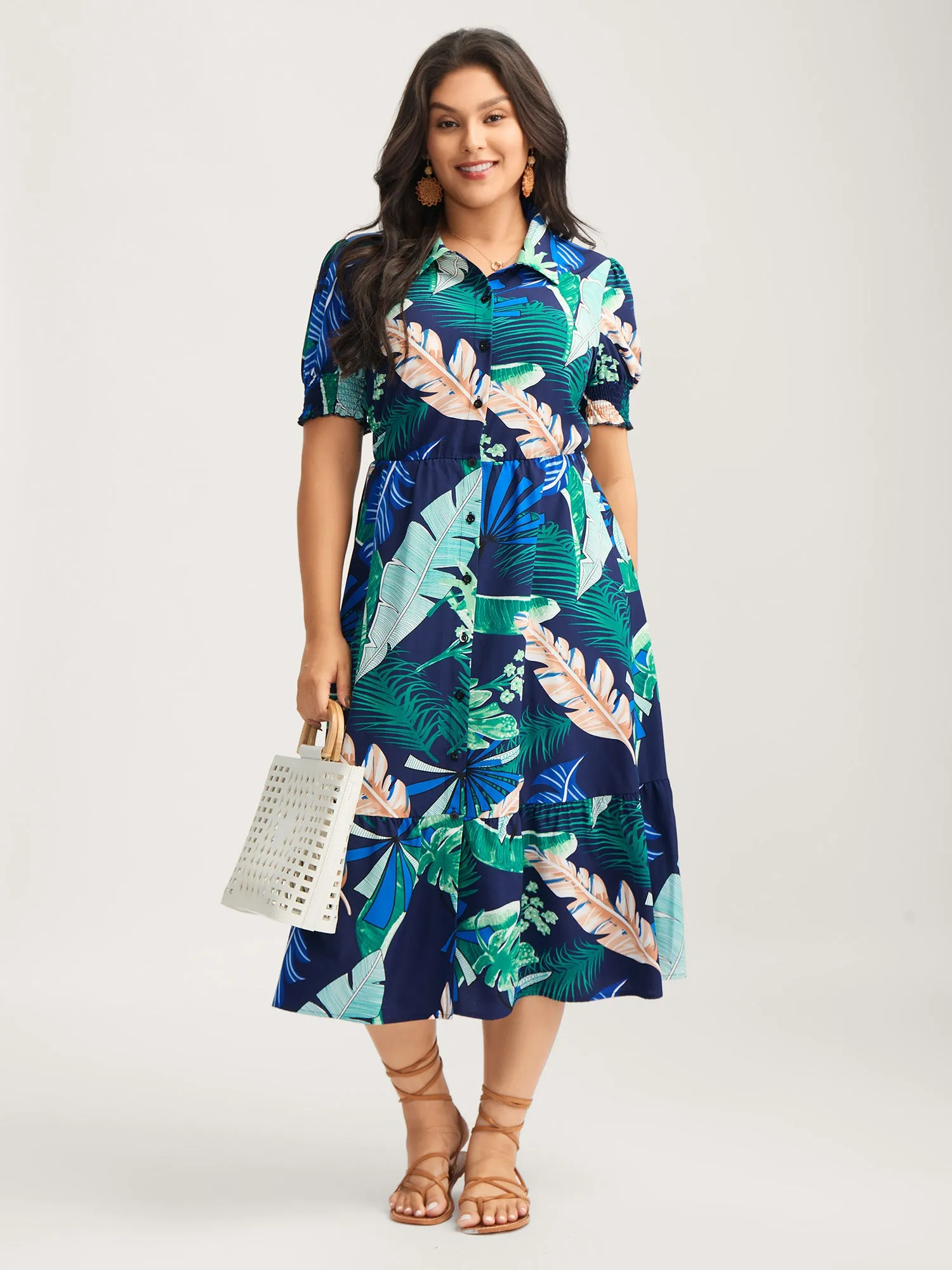 Tropical Print Stretchy Waist Pockets Midi Dress sold by Bloomchic product image thumbnail 3