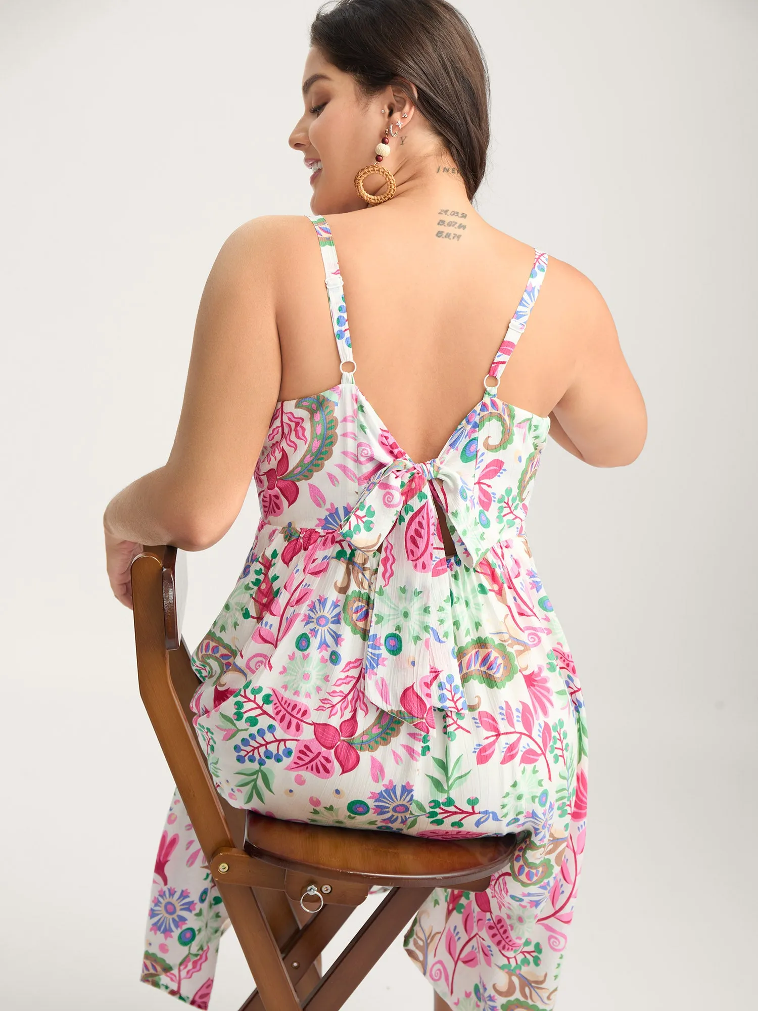 Backless Bow Paisley Print Cami Midi Dress sold by Bloomchic