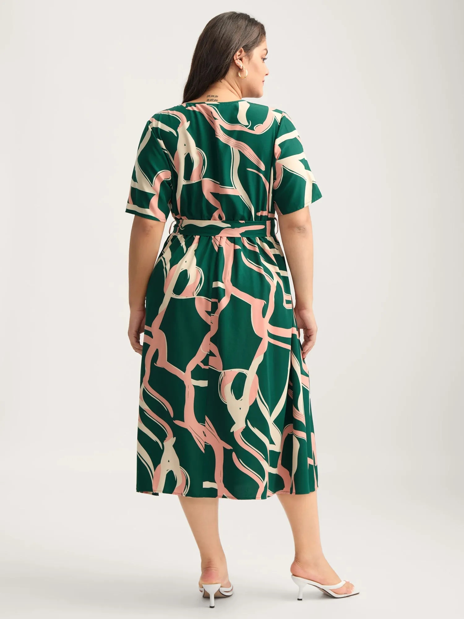 Abstract Belted Side Slit Surplice Midi Dress sold by Bloomchic product image thumbnail 4