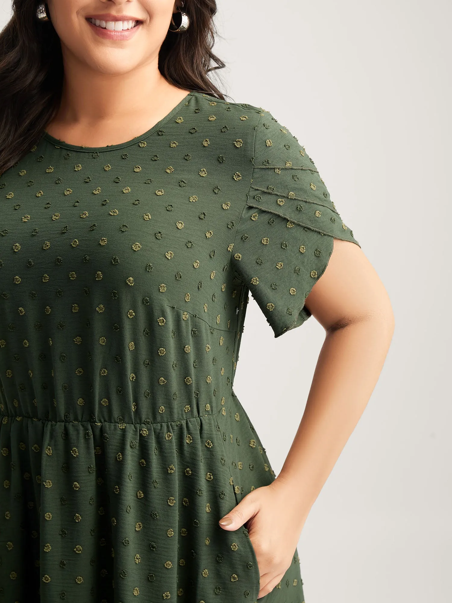 Ruffled Textured Layered Sleeve Midi Dress sold by Bloomchic product image thumbnail 2