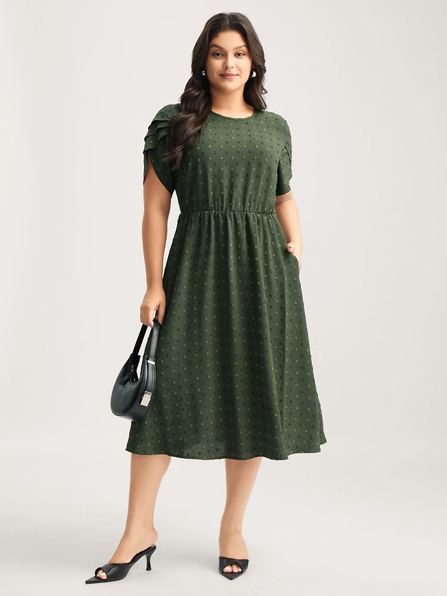 Ruffled Textured Layered Sleeve Midi Dress sold by Bloomchic product image thumbnail 3