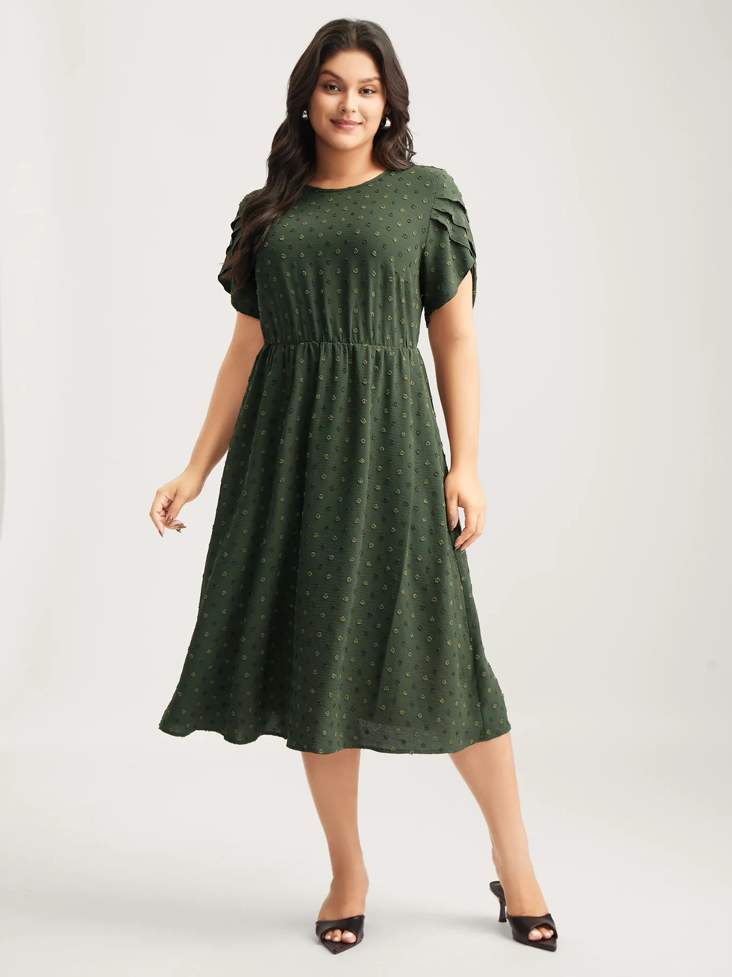 Ruffled Textured Layered Sleeve Midi Dress sold by Bloomchic