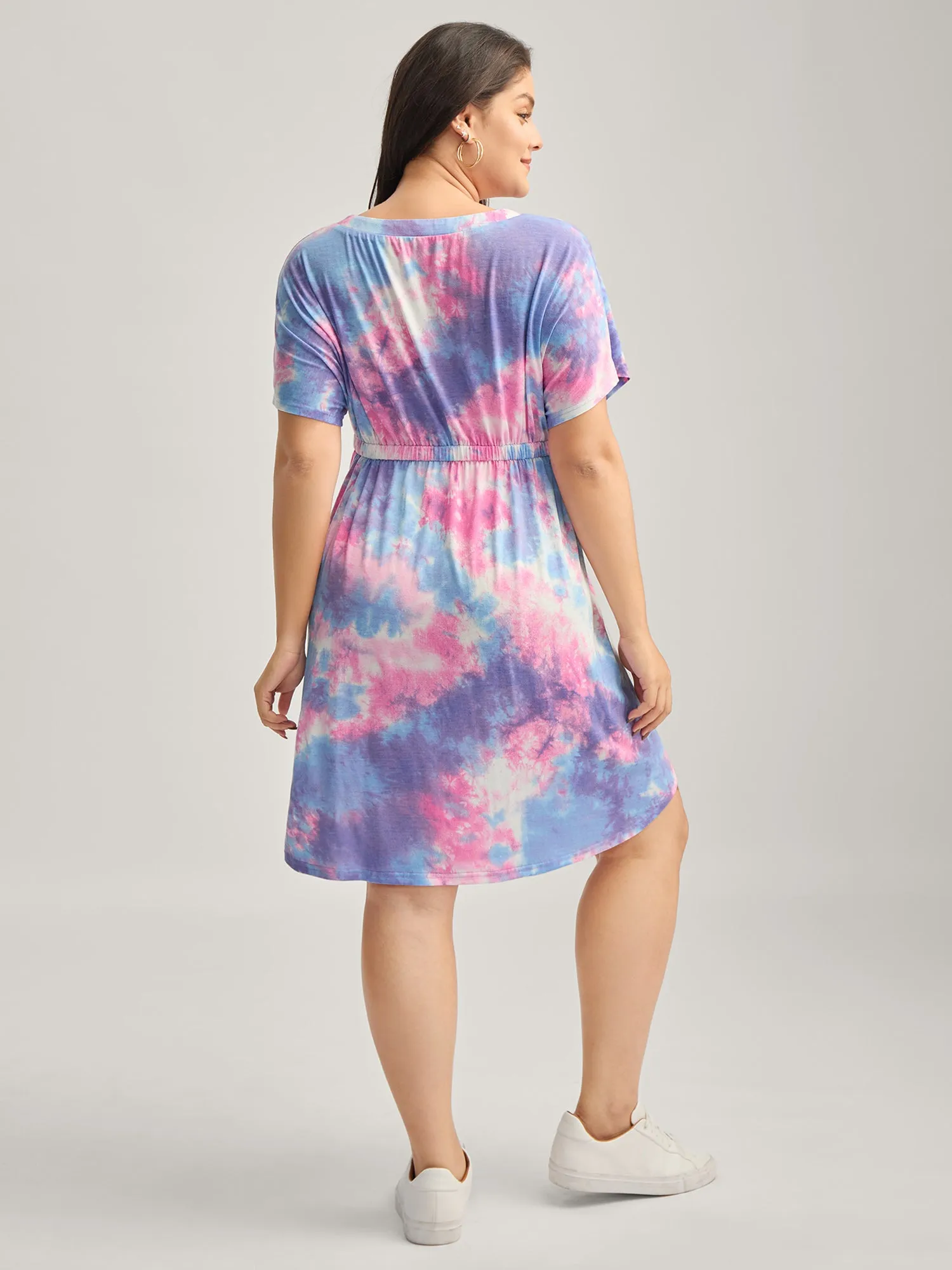 Tie-Dye Curvy Hem V-Neck Midi Dress sold by Bloomchic product image thumbnail 4