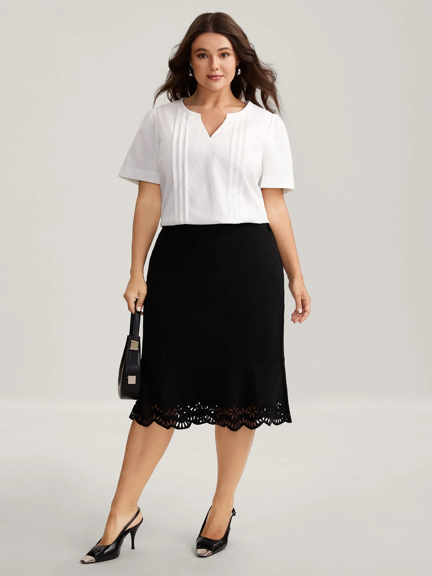 Toothpick Pleats Notched Collar Solid Blouse sold by Bloomchic product image thumbnail 3