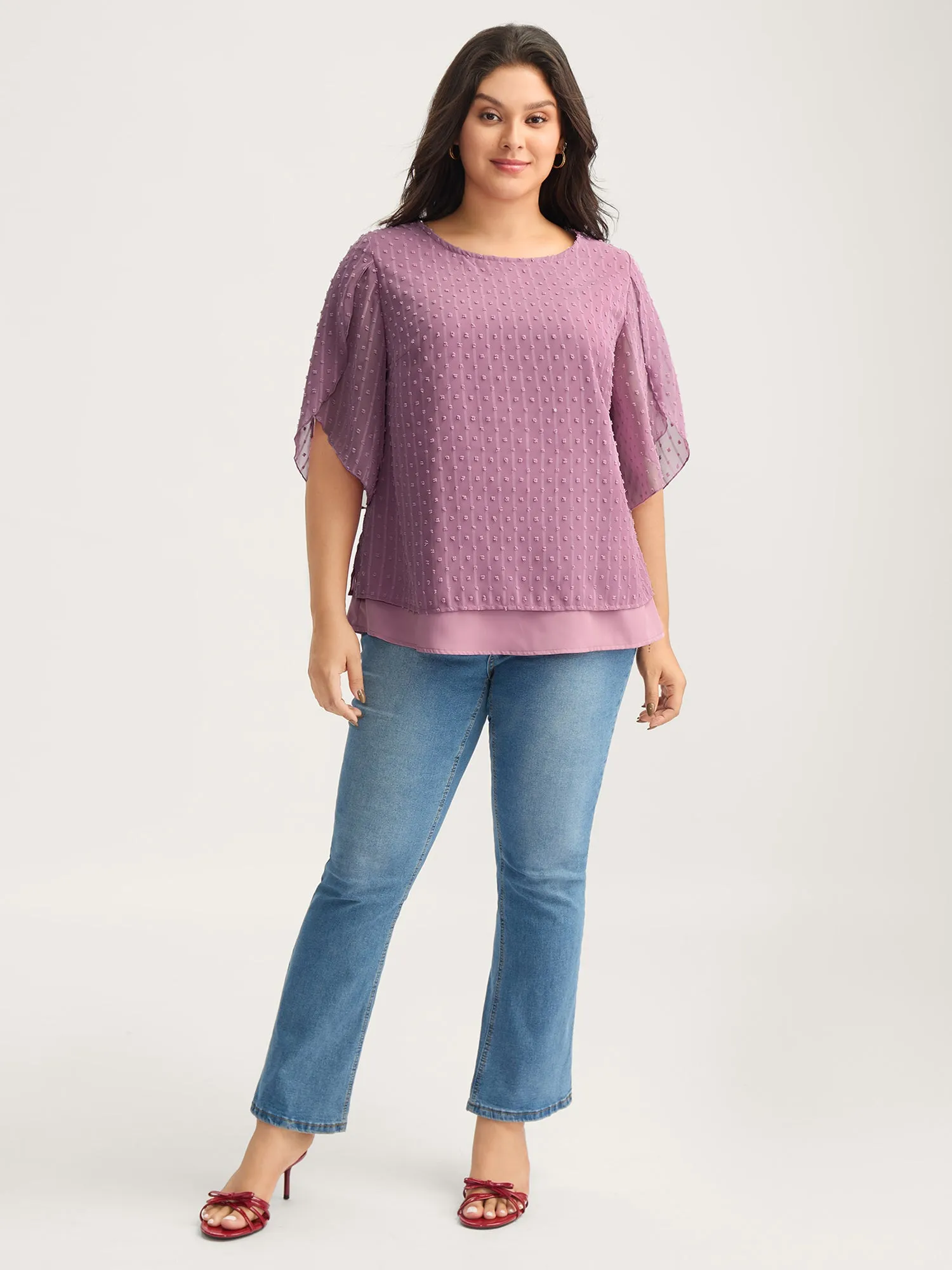 Layered Design Petal Sleeve Textured Blouse sold by Bloomchic product image thumbnail 3