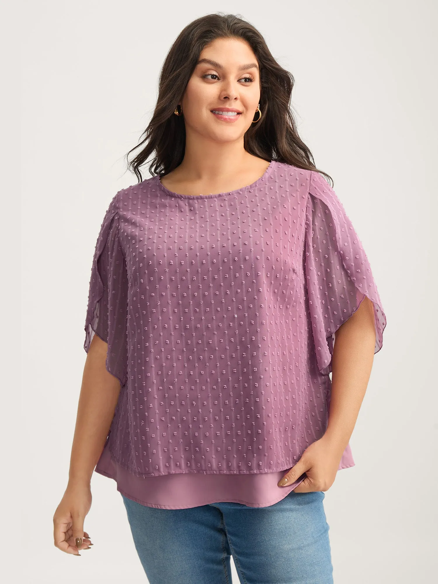 Layered Design Petal Sleeve Textured Blouse sold by Bloomchic