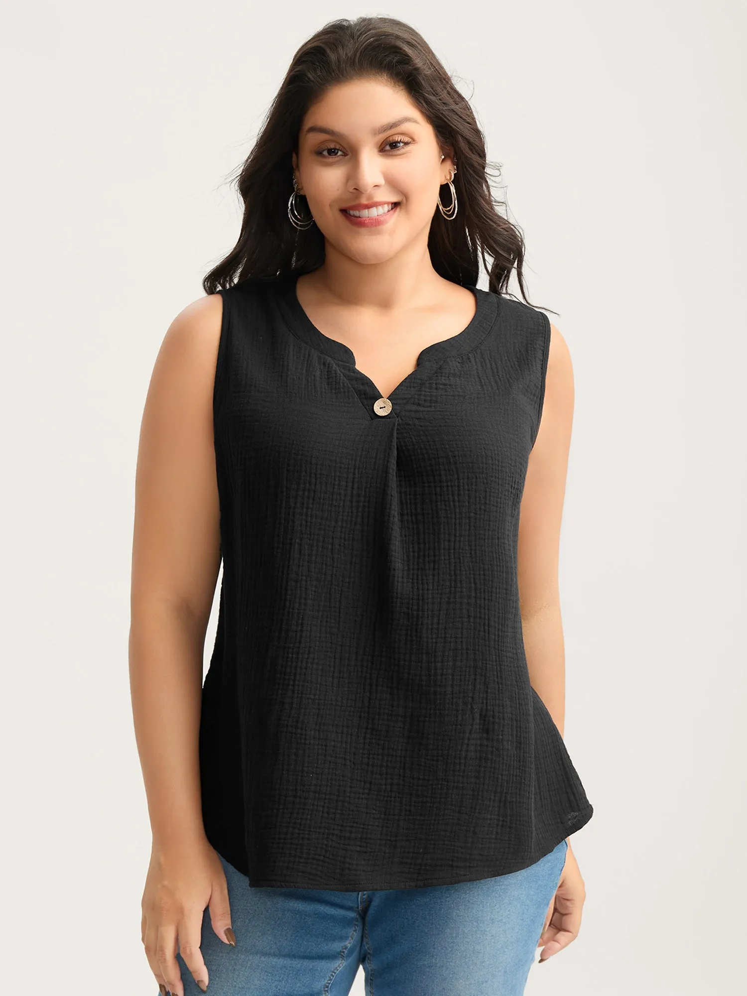 Cotton Button Front Solid Tank Top sold by Bloomchic