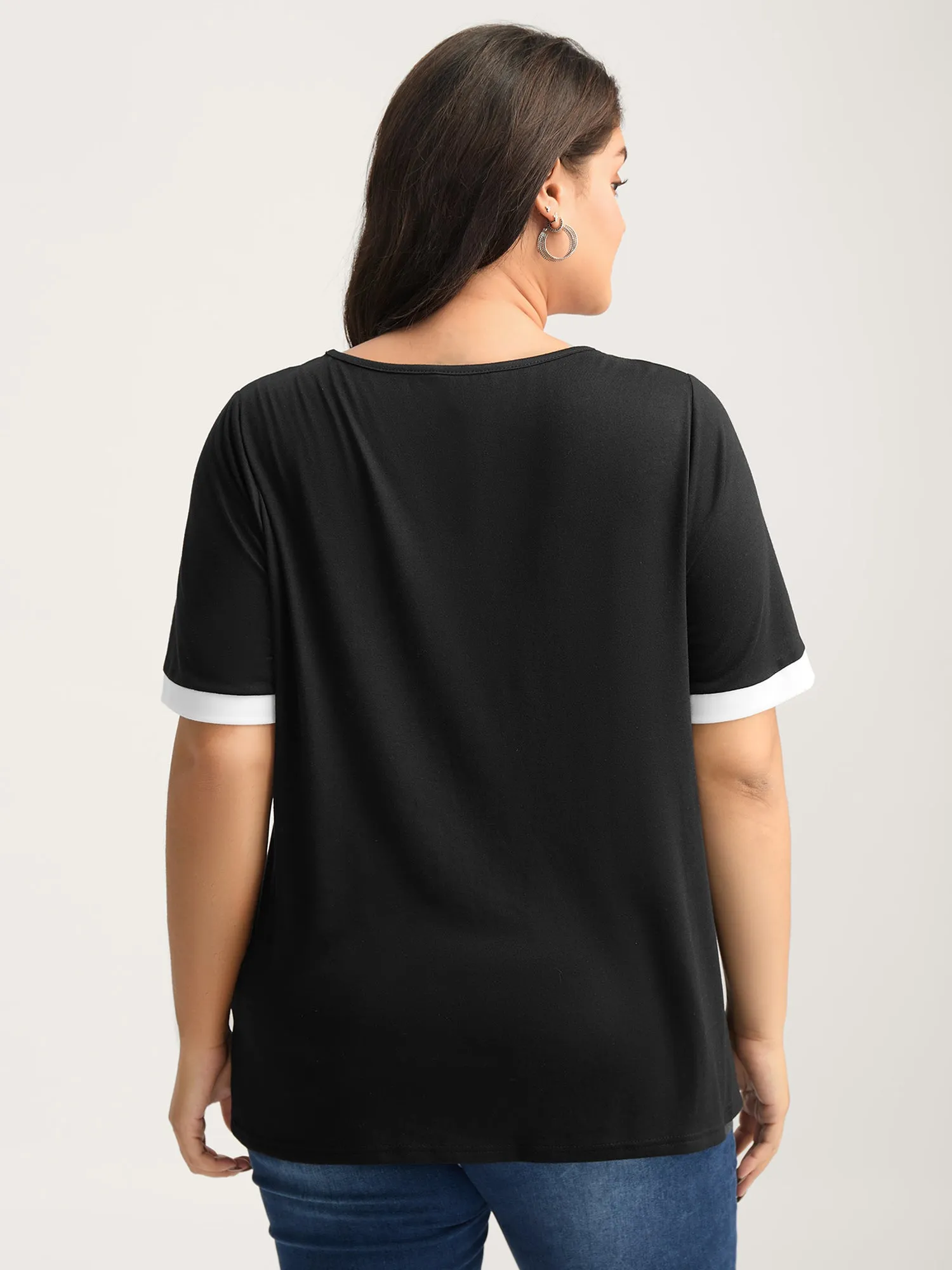 Stretchy Floral Lace Color Contrast T-Shirt sold by Bloomchic product image thumbnail 5