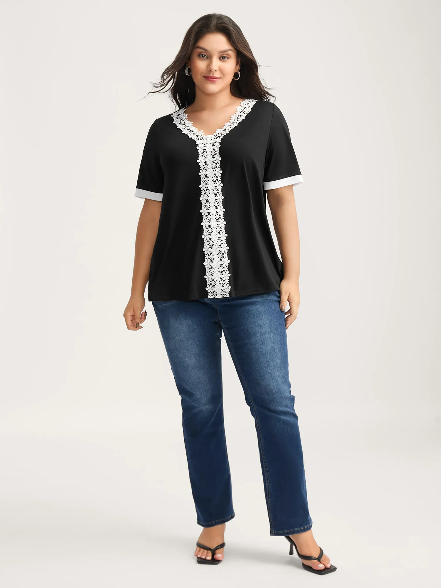 Stretchy Floral Lace Color Contrast T-Shirt sold by Bloomchic product image thumbnail 3