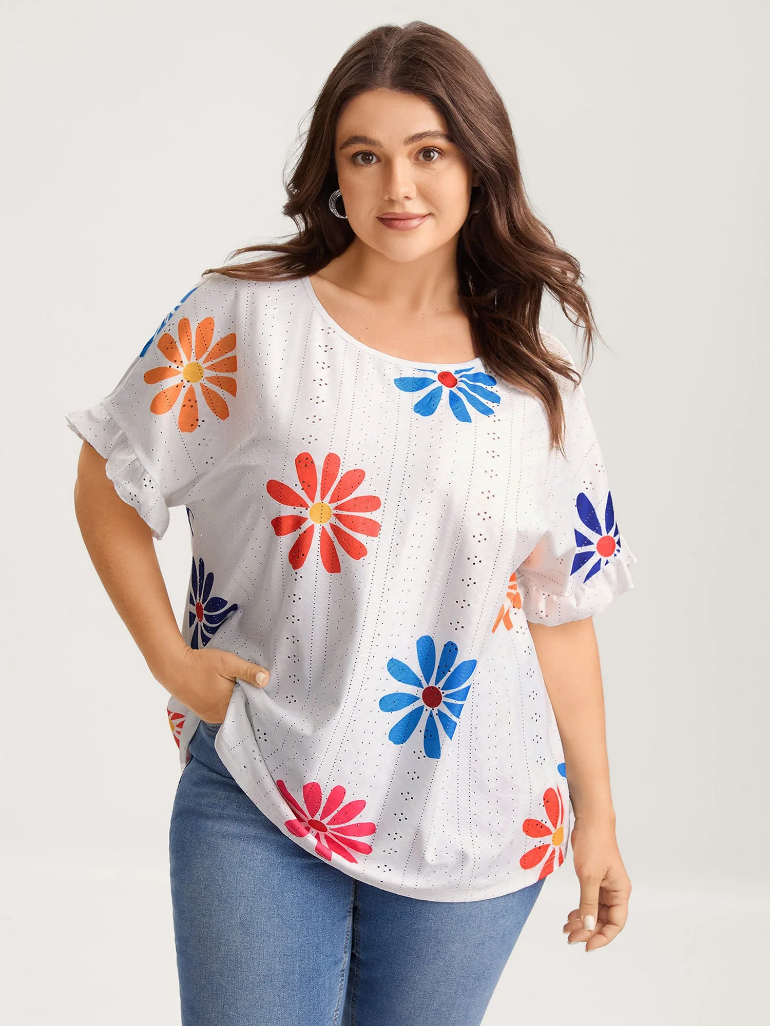 Textured Floral Print Flowy T-Shirt sold by Bloomchic