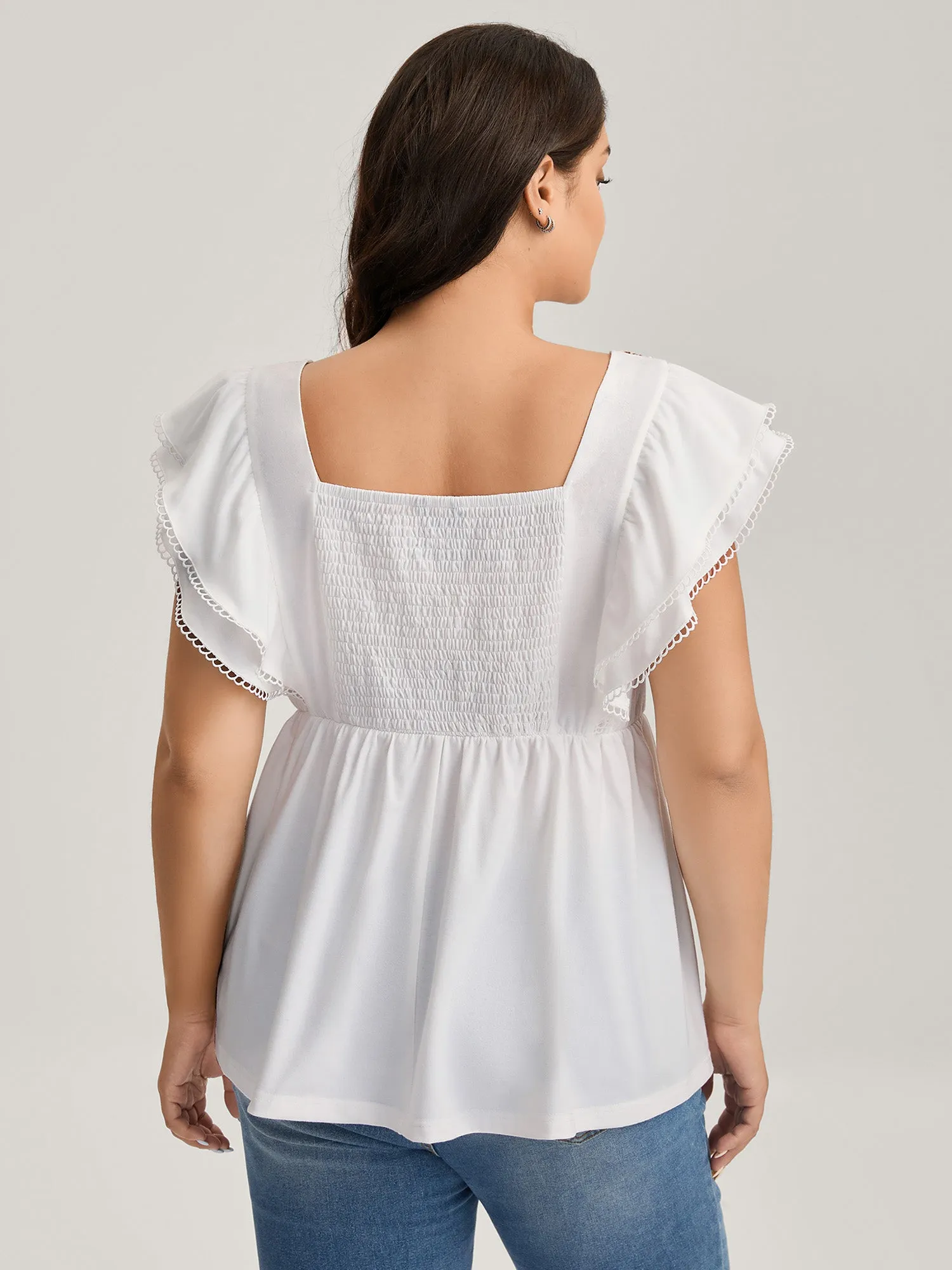 Floral Lace Stretchy Shirred Tank Top sold by Bloomchic product image thumbnail 4