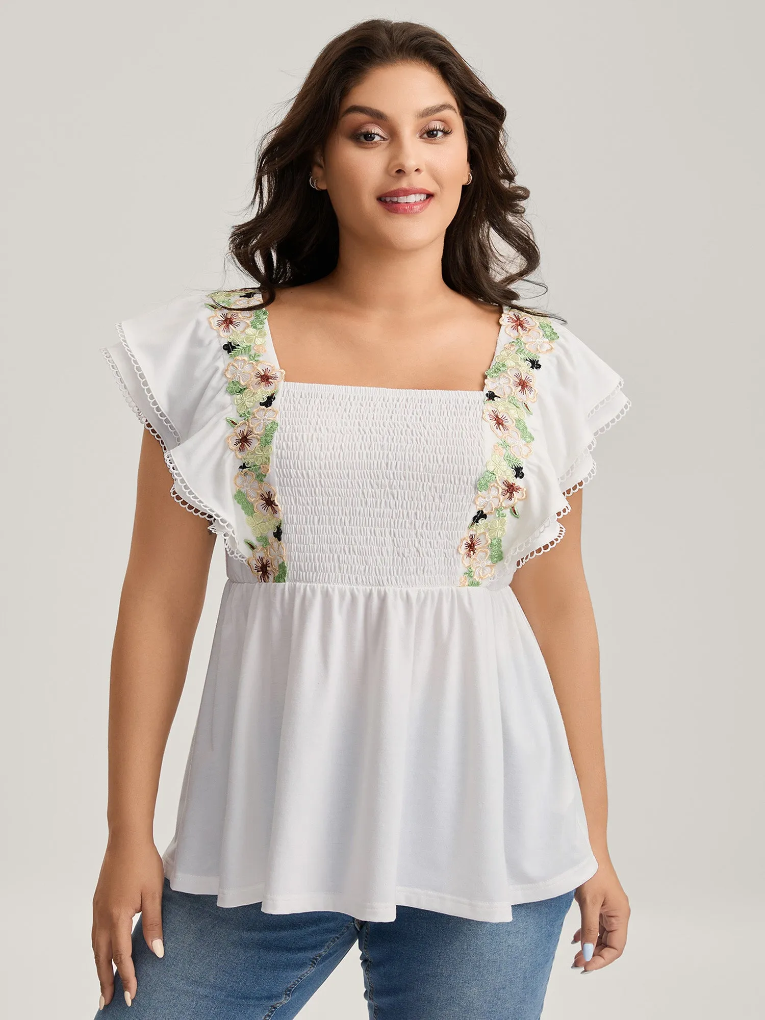 Floral Lace Stretchy Shirred Tank Top sold by Bloomchic product image thumbnail 2